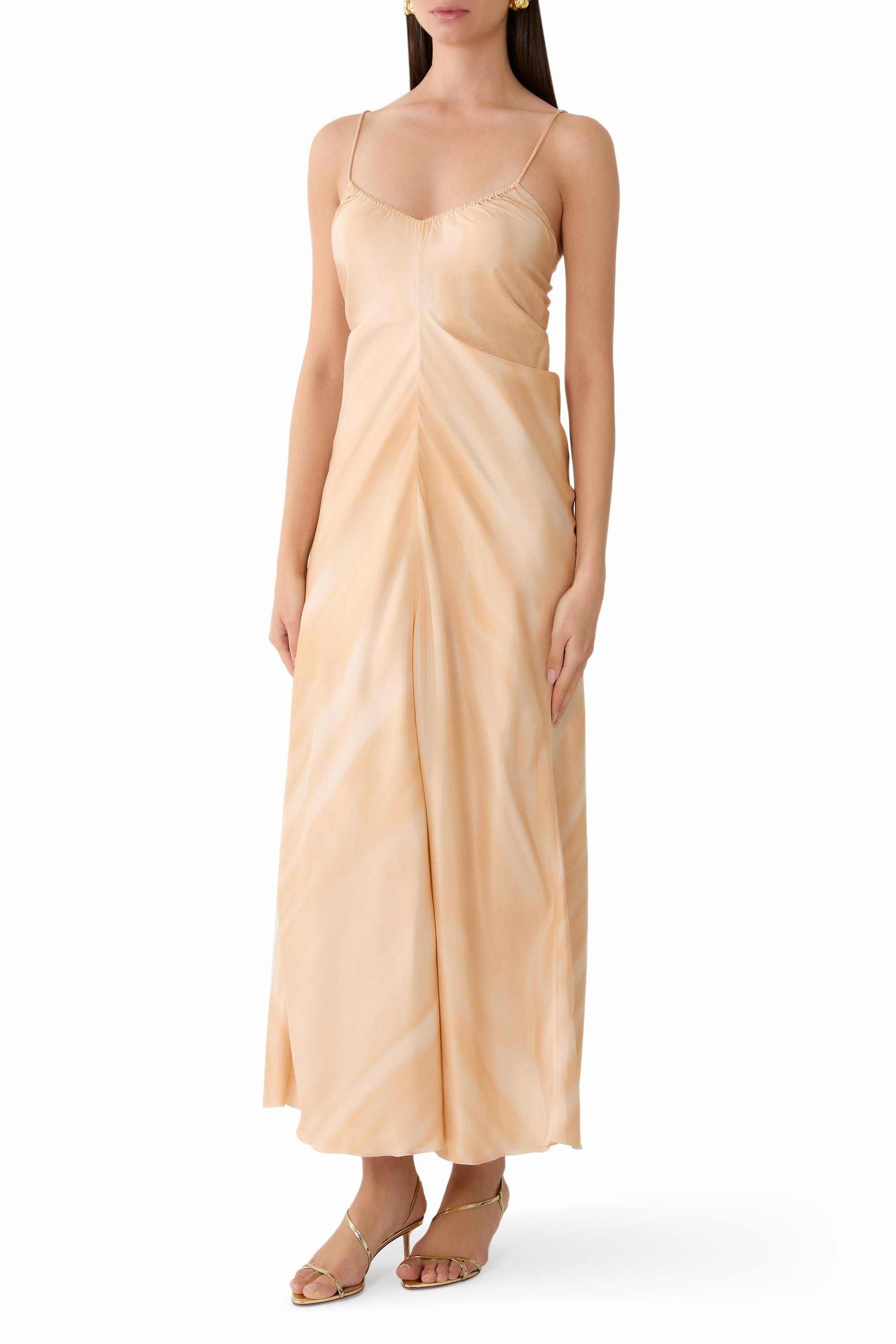 فستان قماش بونجي بنقشة باهتة حرير