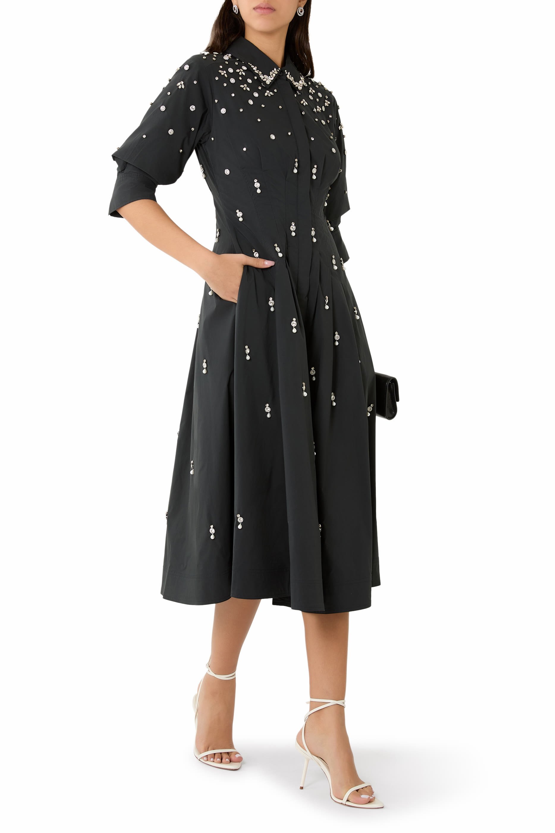 فستان جاز متوسط الطول مطرز