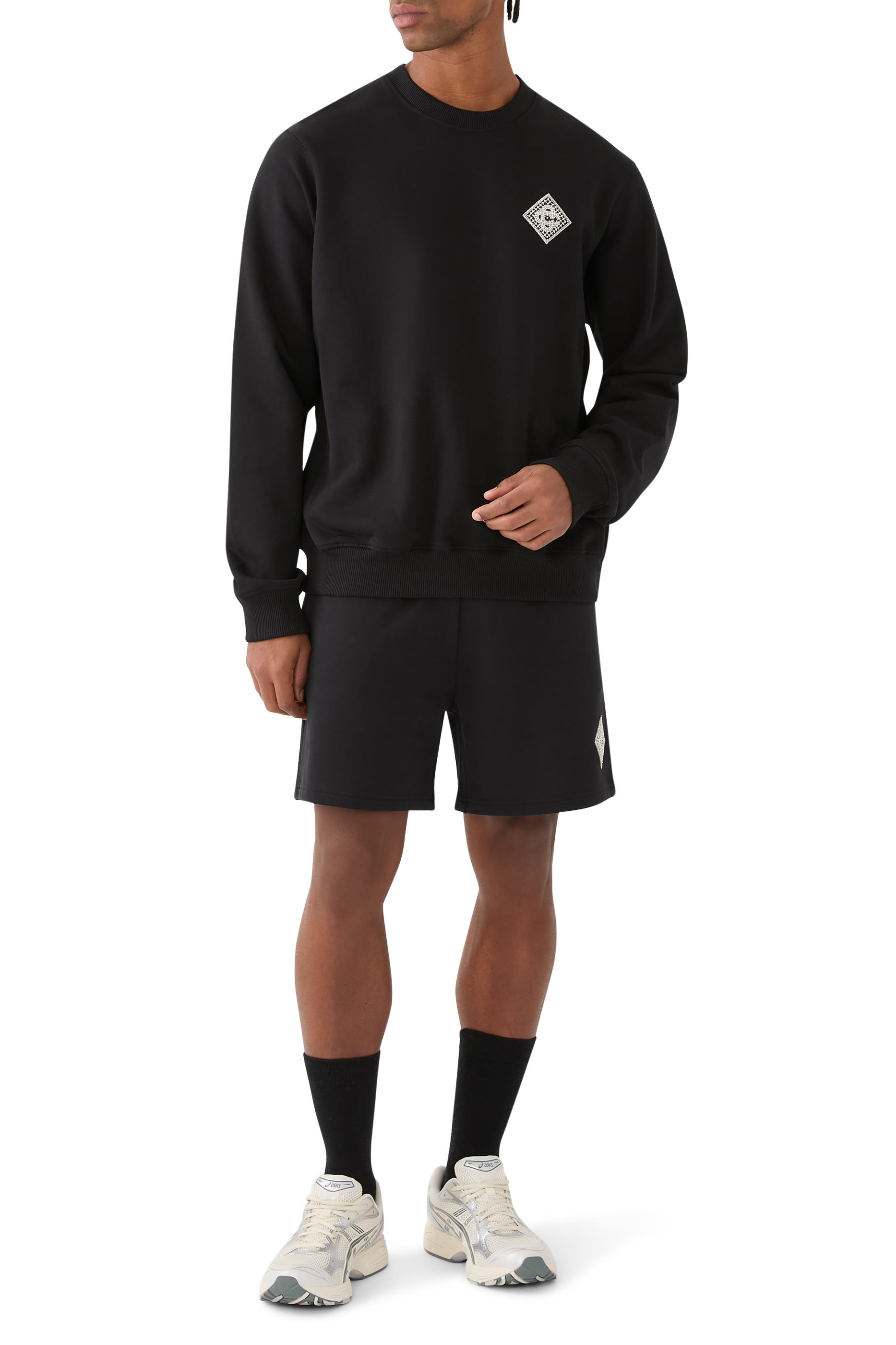 سويت شيرت برقعة مرصعة بالماس والؤلؤ