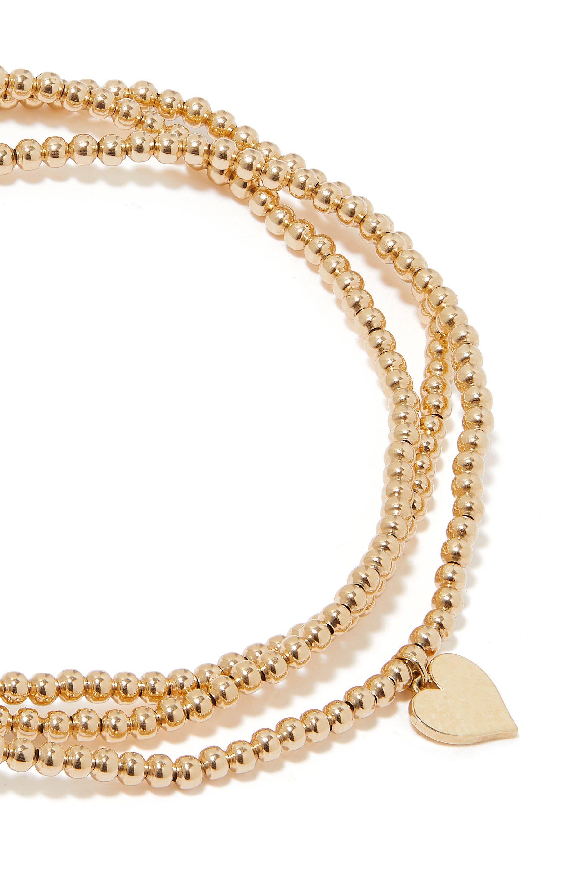 سوار بخرز وحلية بتصميم قلب ذهب أصفر عيار 14