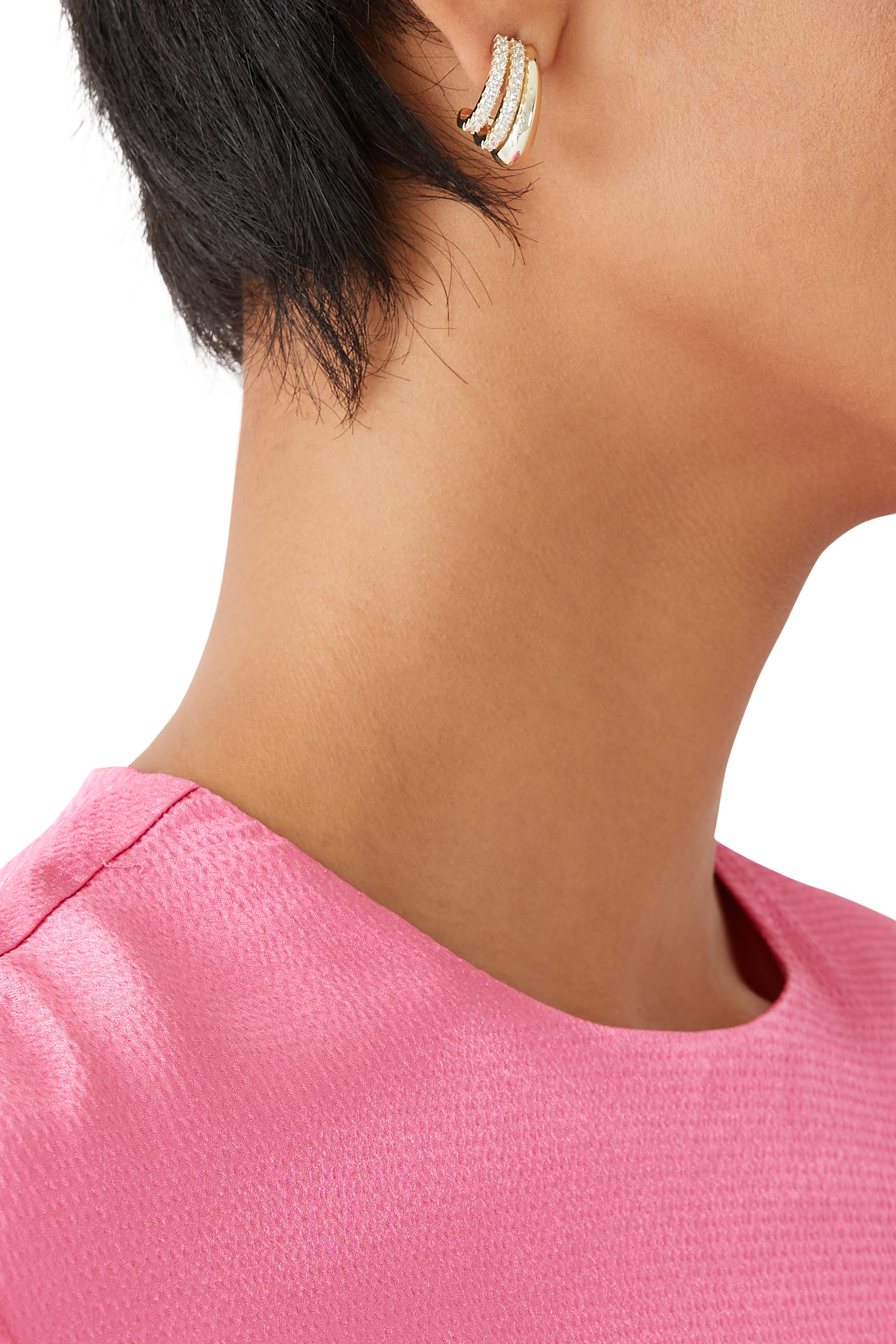 أقراط بثلاث أنصاف دائرية مختلطة مرصعة بأحجار زركونيا، نحاس مطلي بالذهب