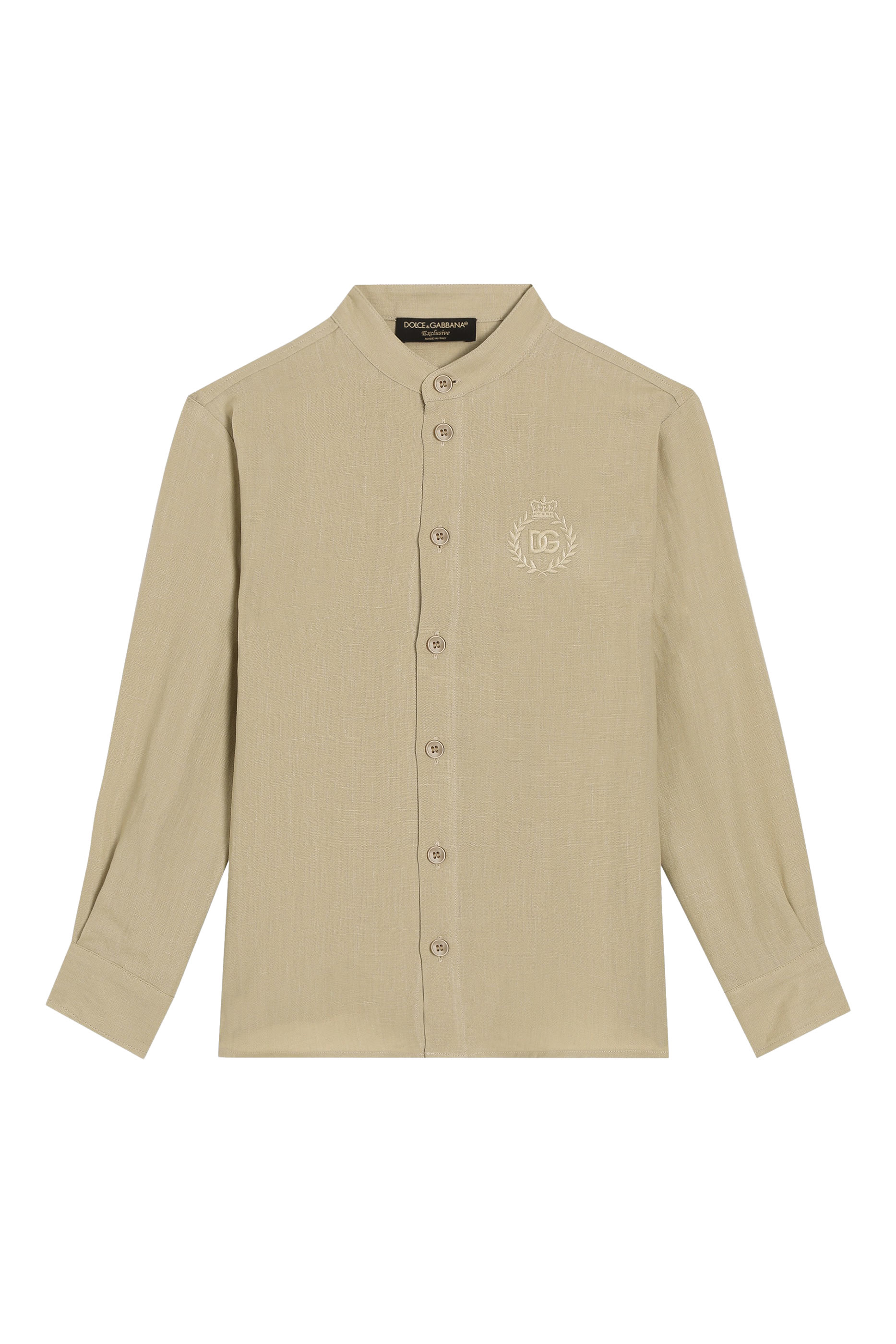 قميص بأكمام طويلة وتطريز شعار الماركة كتان للأطفال