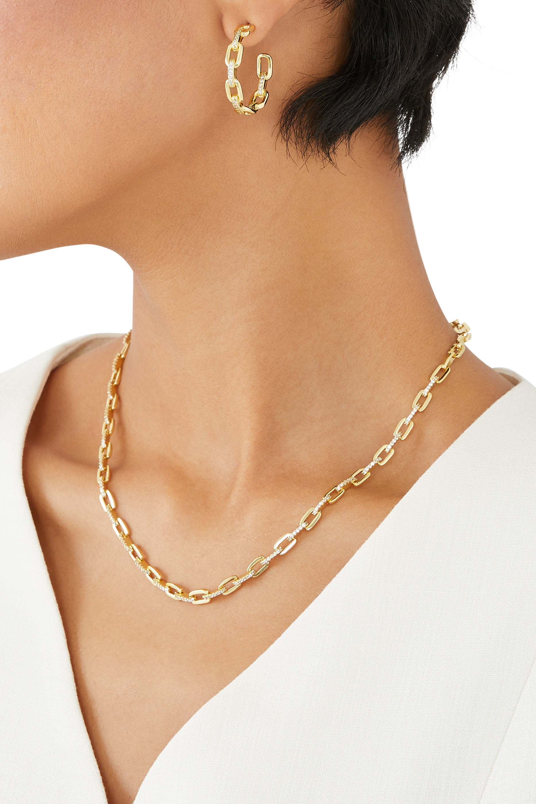 قلادة بسلسلة مرصعة بأحجار زركونيا مكعبة، نحاس مطلي بالذهب