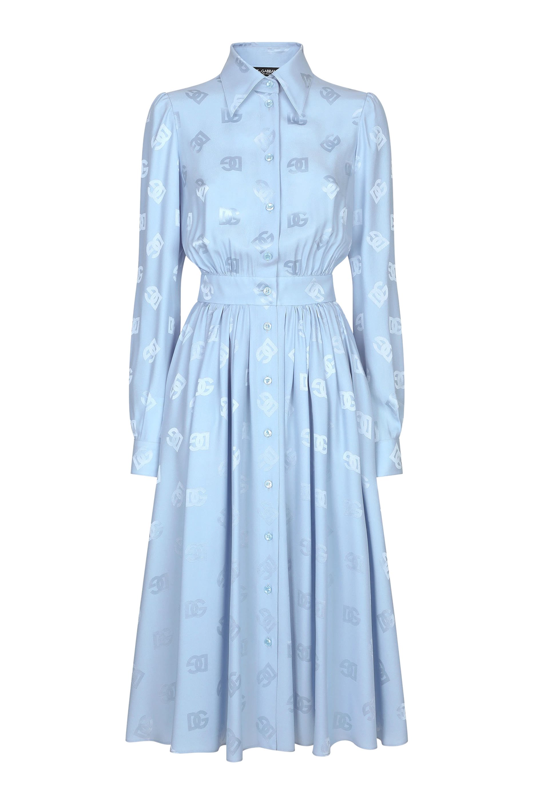 فستان بتصميم قميص بشعار الماركة بلمسة جاكار حرير ستان