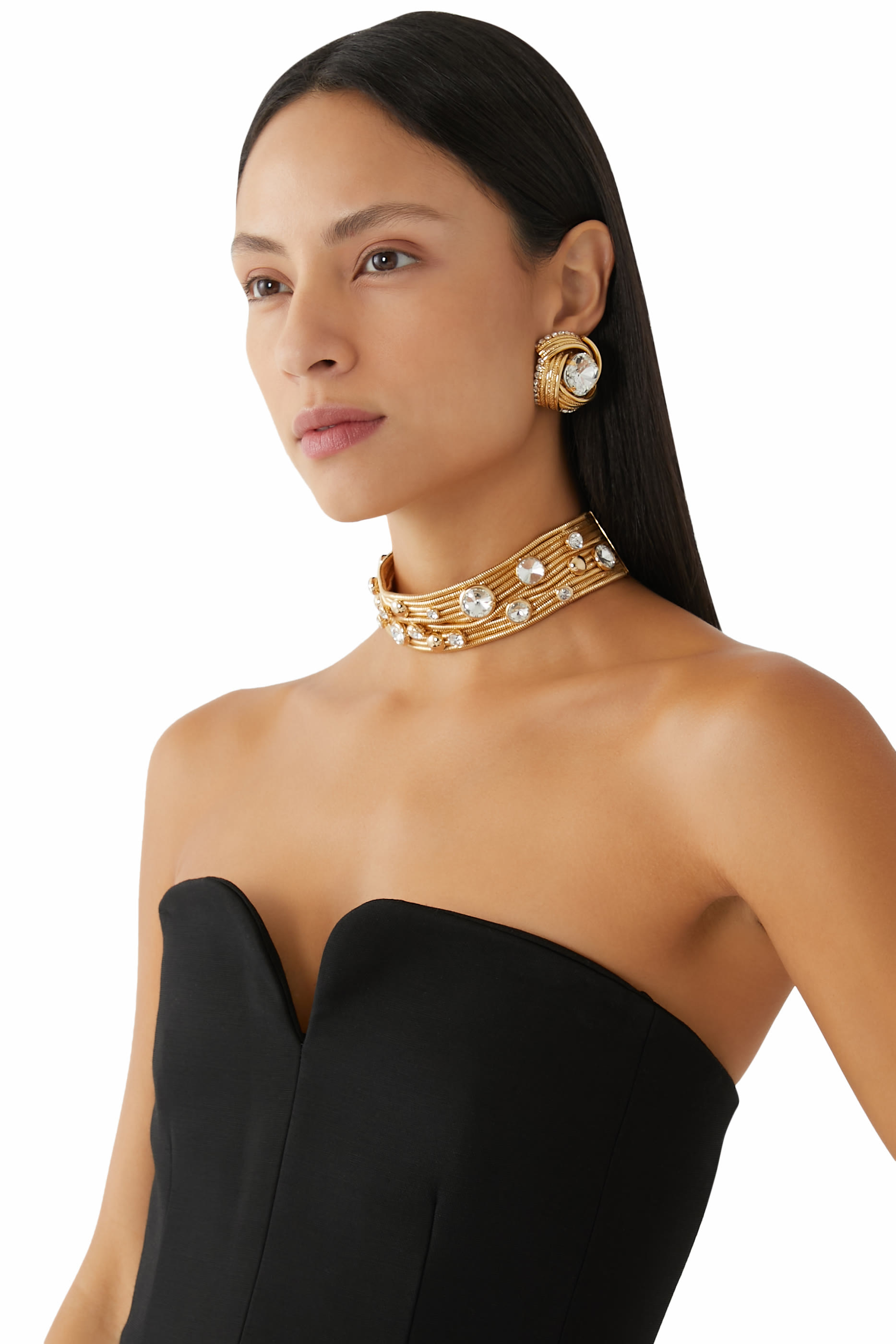 قلادة رقبة متعددة السلاسل مرصعة بكريستال