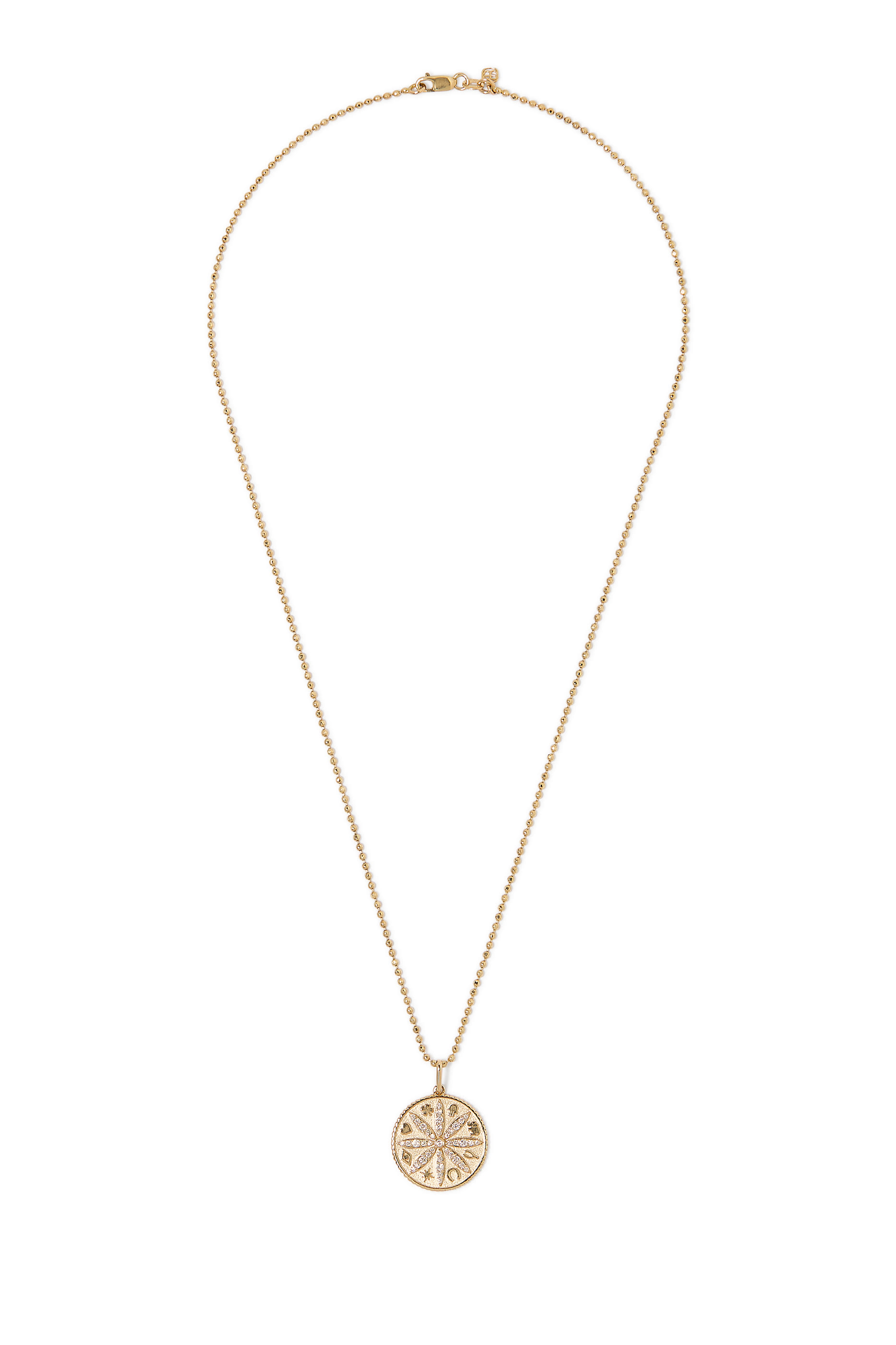 Sand Dollar Coin Charm Necklace, 14k Yellow Gold &  Diamonds