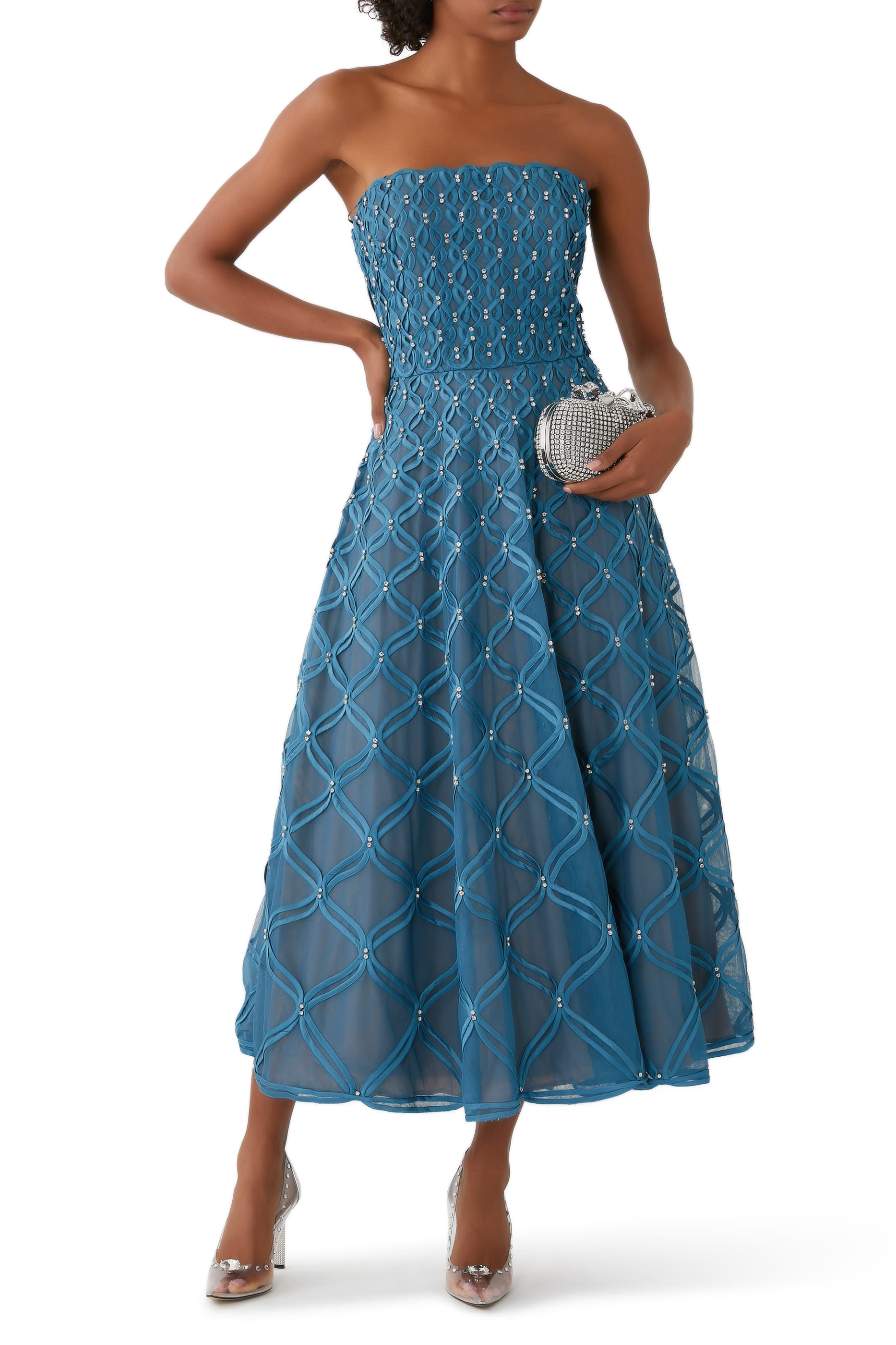 فستان زولاني بدون حمالات متوسط الطول