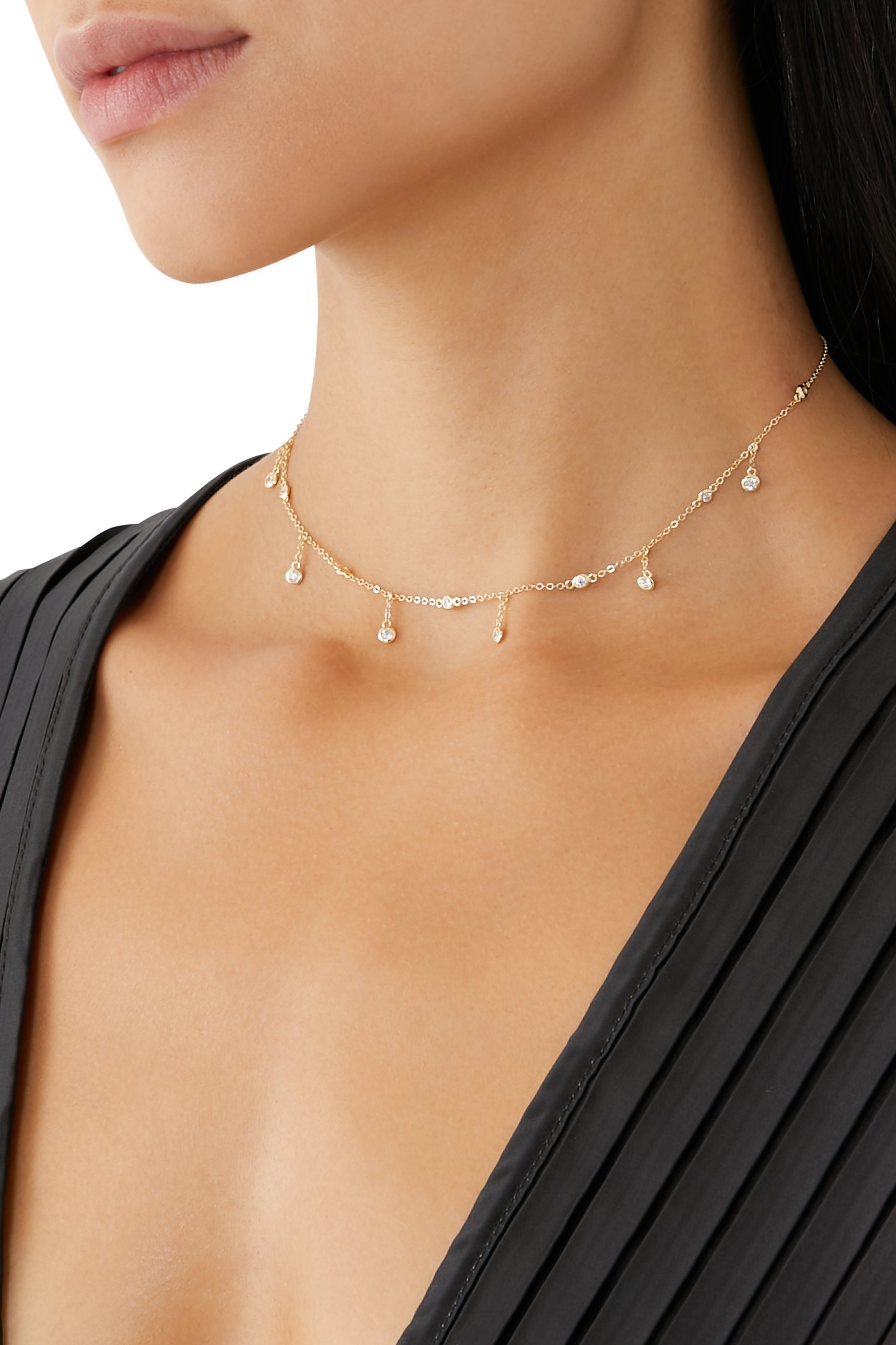 قلادة سوليتير بحلي متدلية فضة إسترلينية مطلية بذهب عيار 14