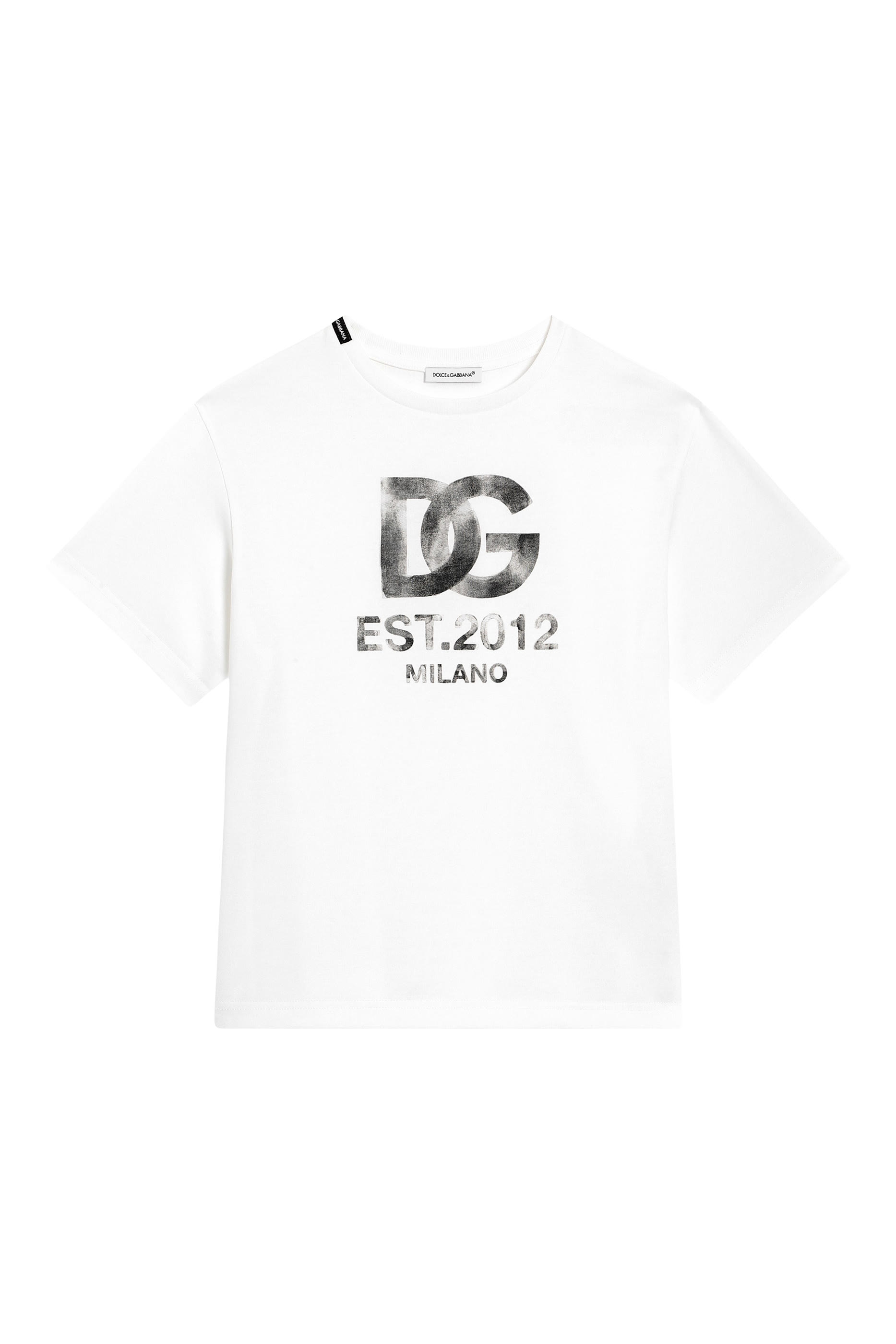 تيشيرت بياقة ضيقة بشعار حرفي الماركة للأطفال