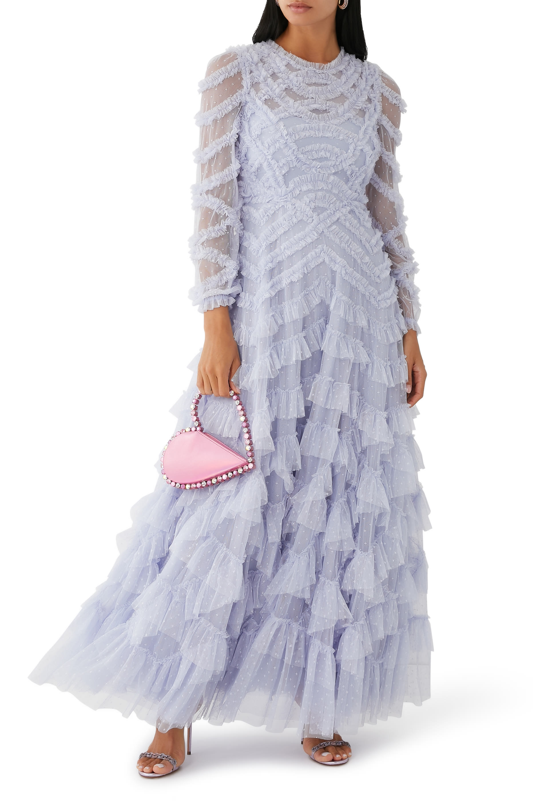 فستان سهرة لانا بياقة مستديرة