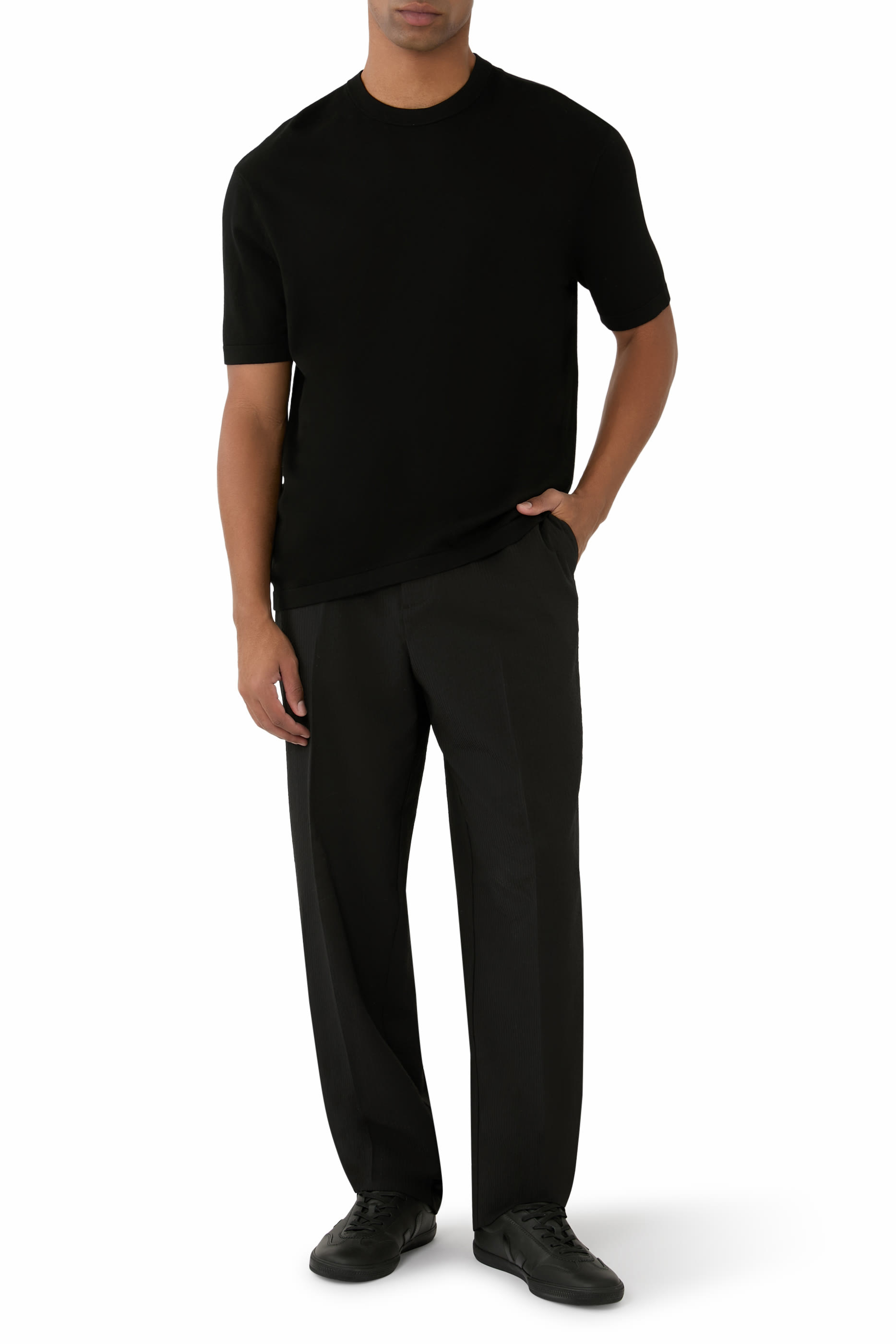 Seersucker Straight-Leg Trousers