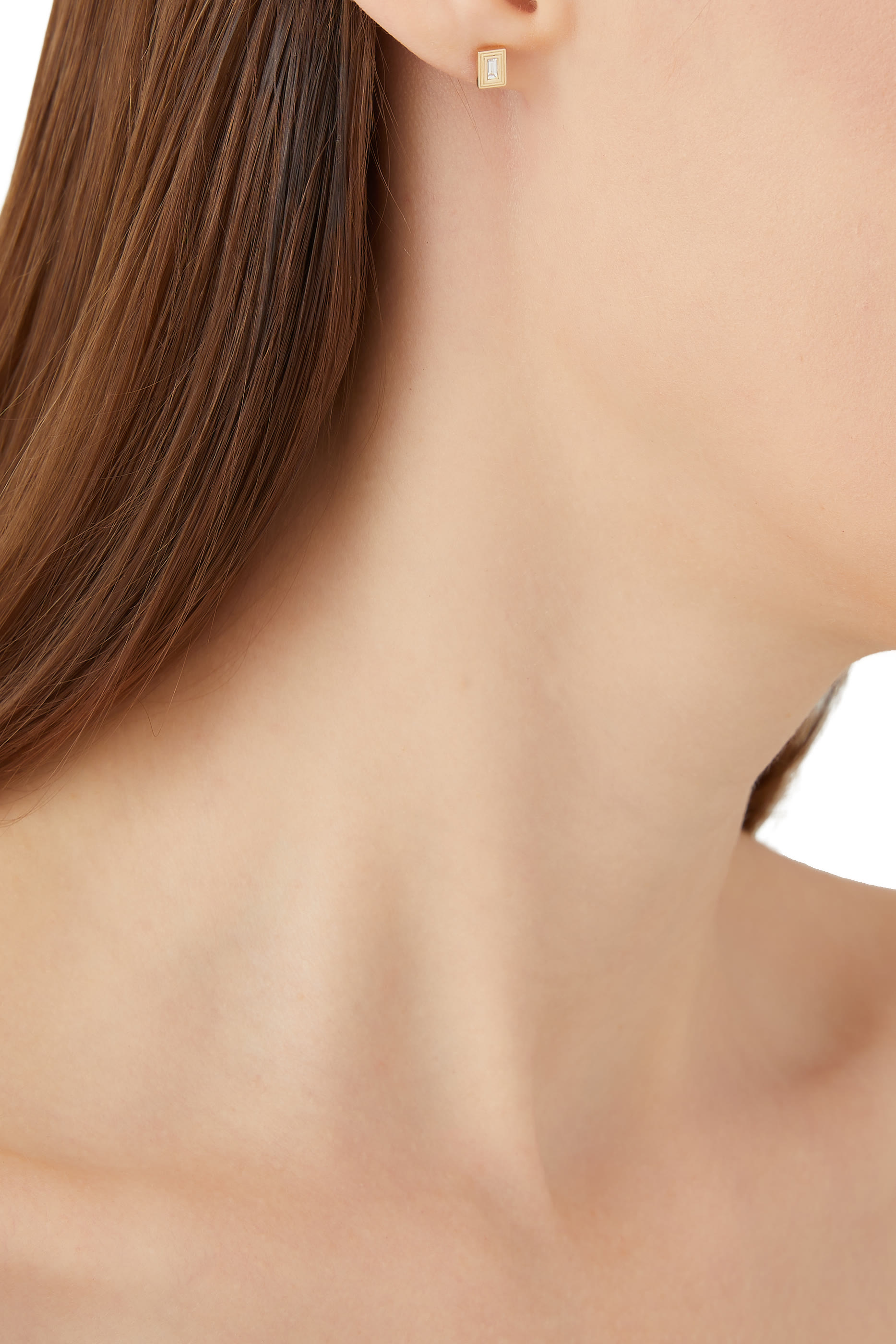 قرط منفرد بتصميم مضلع مرصع بماس مستطيل ذهب أصفر عيار 14