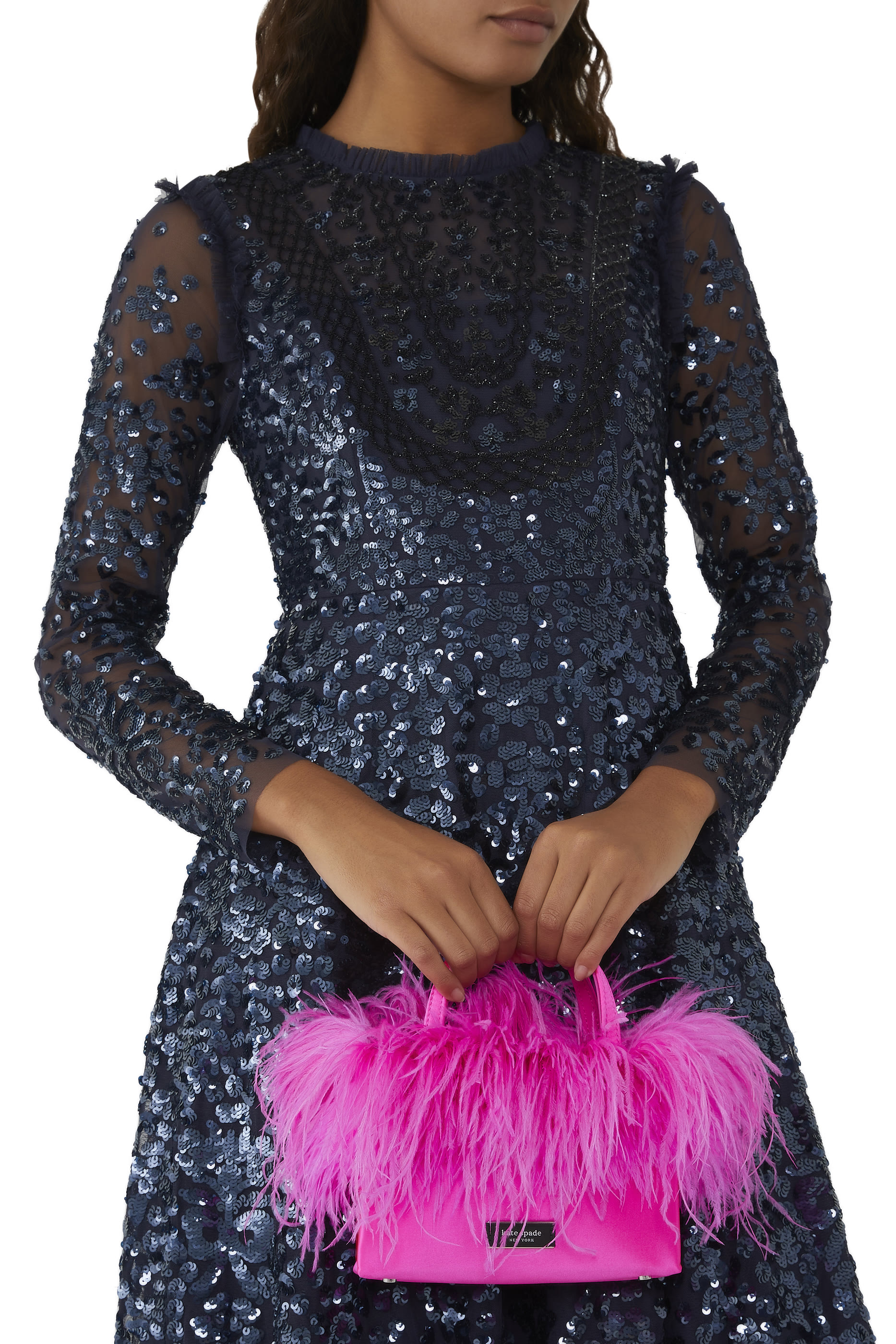 حقيبة يد سام آيكون صغيرة مزينة بالريش