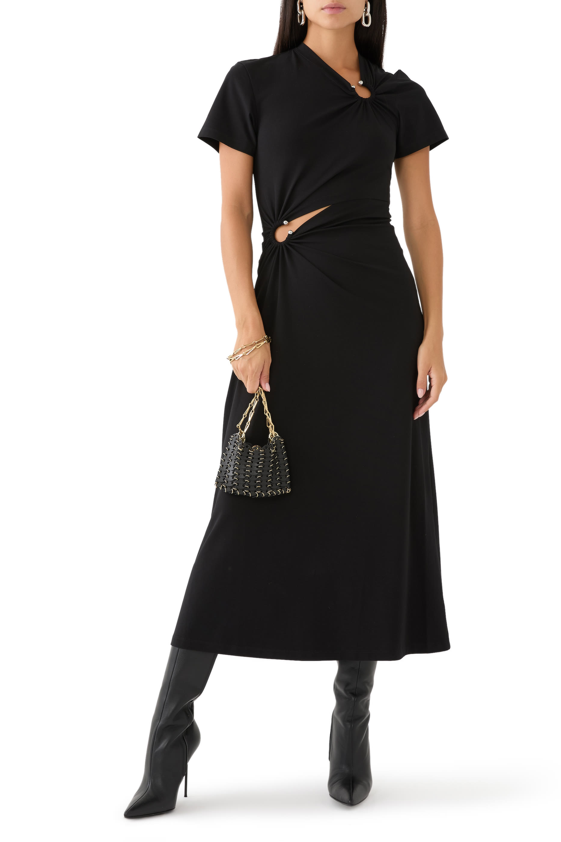 فستان طويل بحلية دائرية قطن