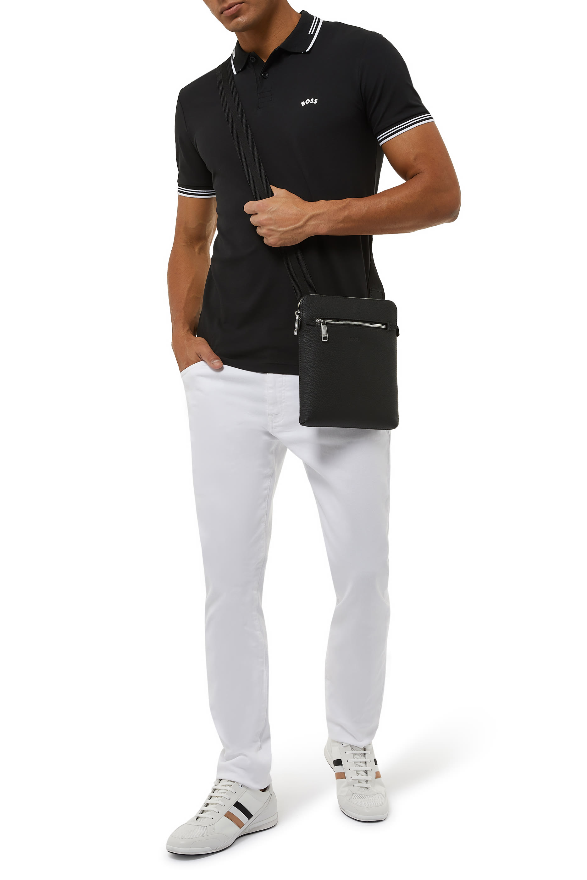 قميص بولو بقصة سليم وشعار الماركة مقوس من قطن بيكيه مرن