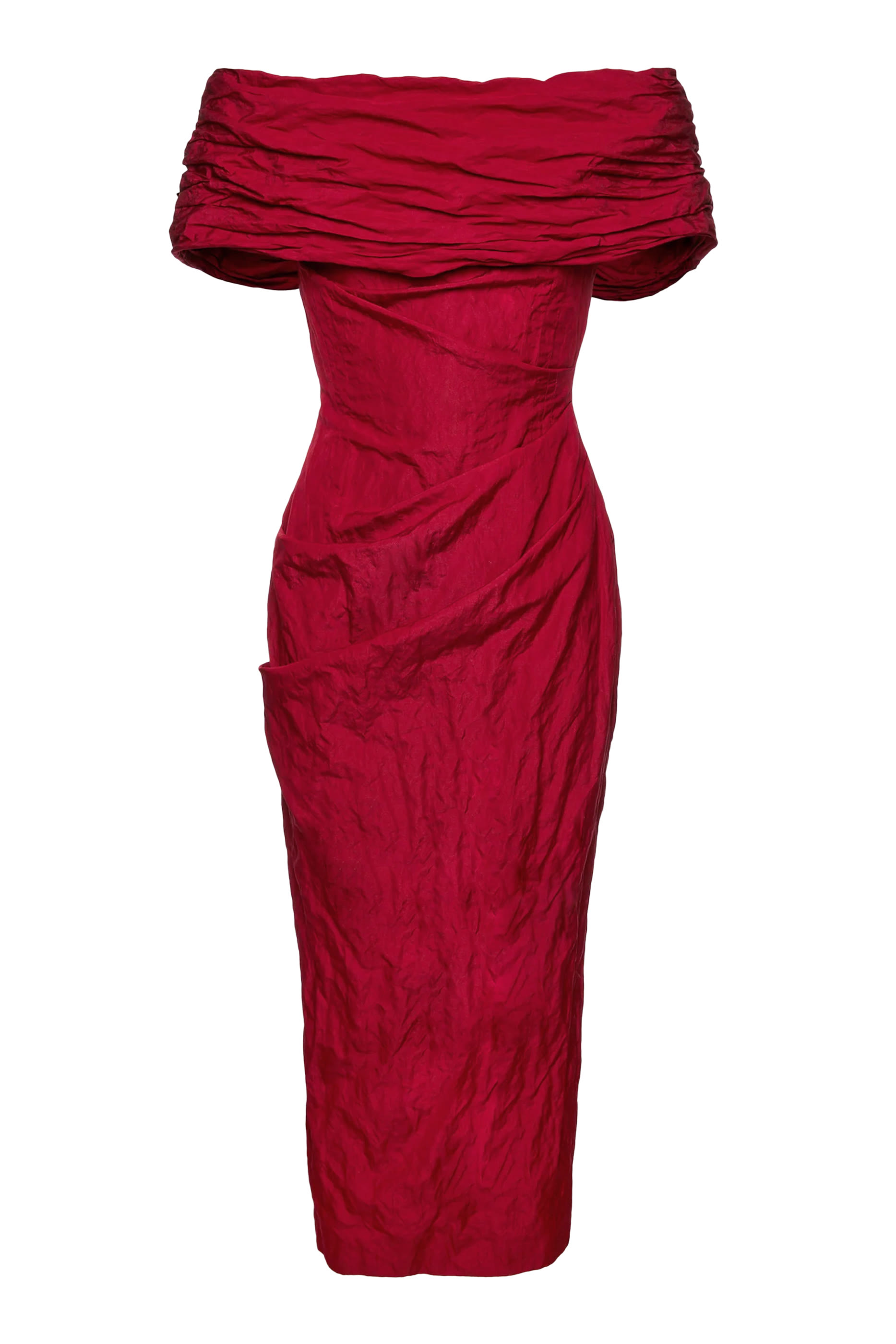 فستان درابيه متوسط الطول بأكتاف مكشوفة