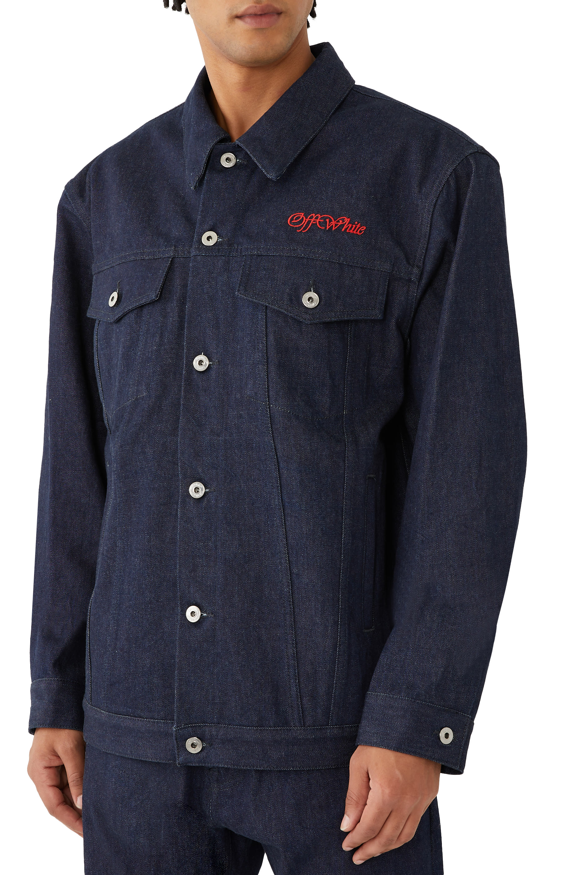 جاكيت دنيم سكايت بنقشة وحواف غير محاكة