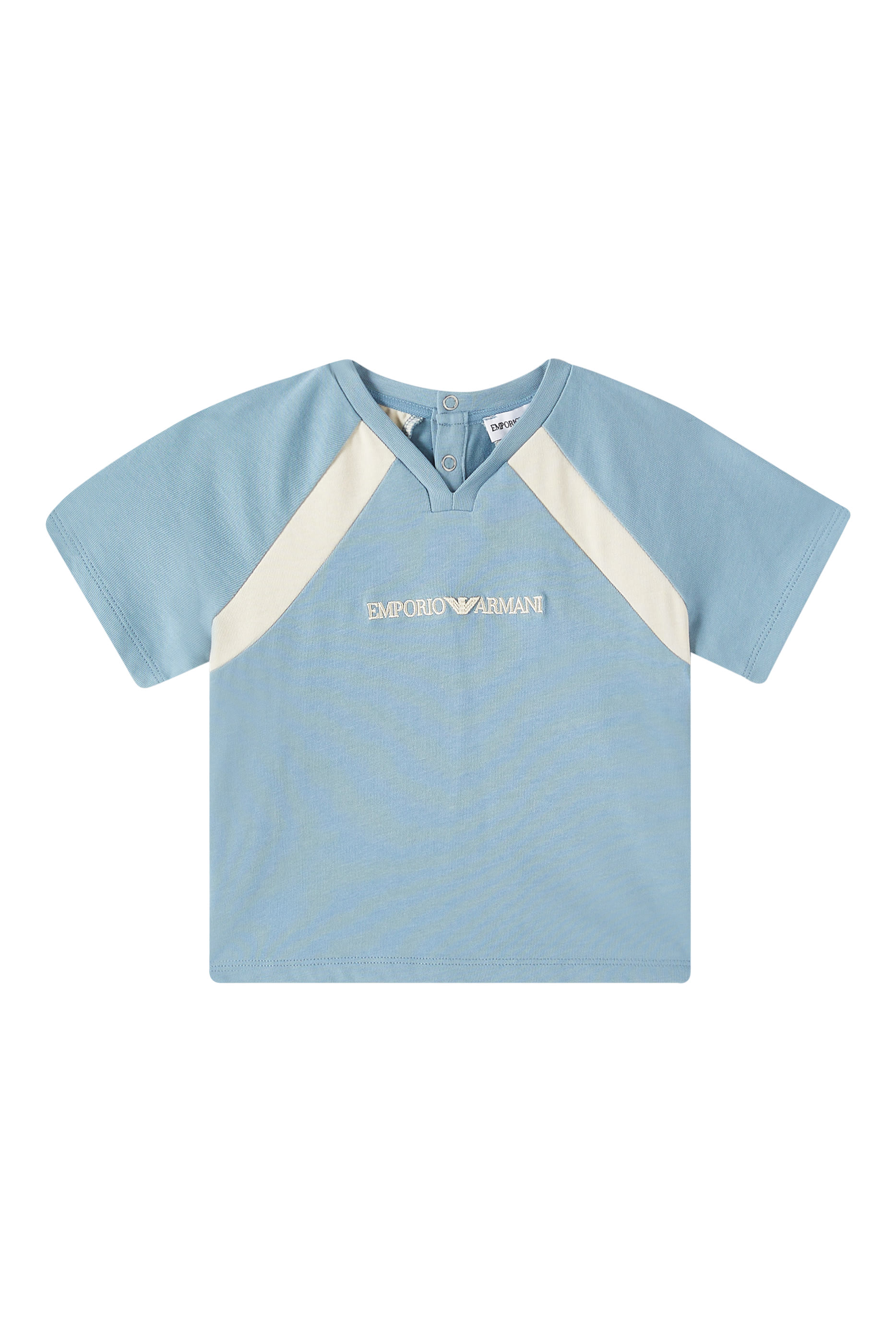 تيشيرت بتصميم مقسم بألوان مطرز بشعار الماركة للأطفال