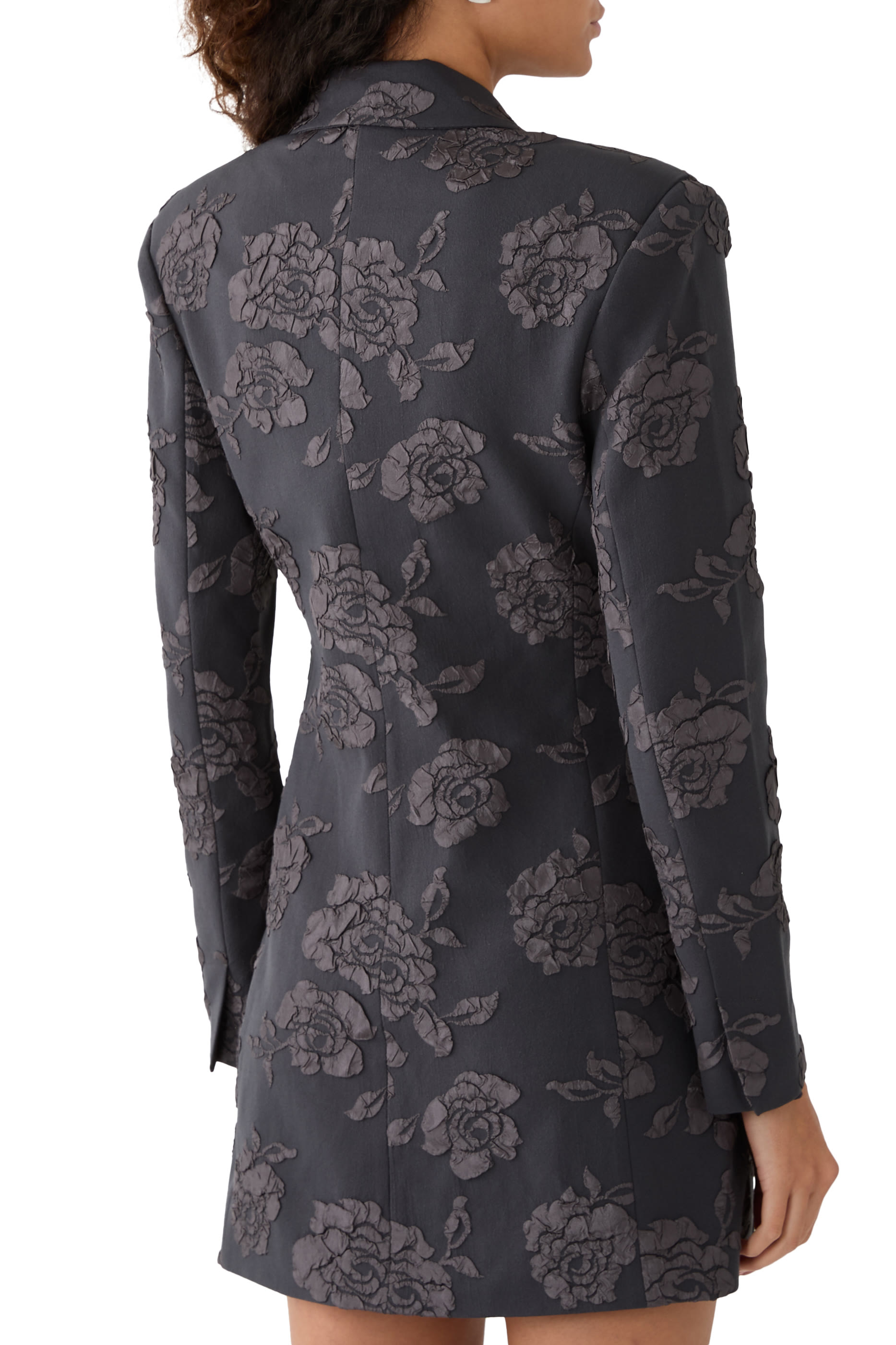 فستان قصير بنمط بليزر بزهور بارزة الملمس