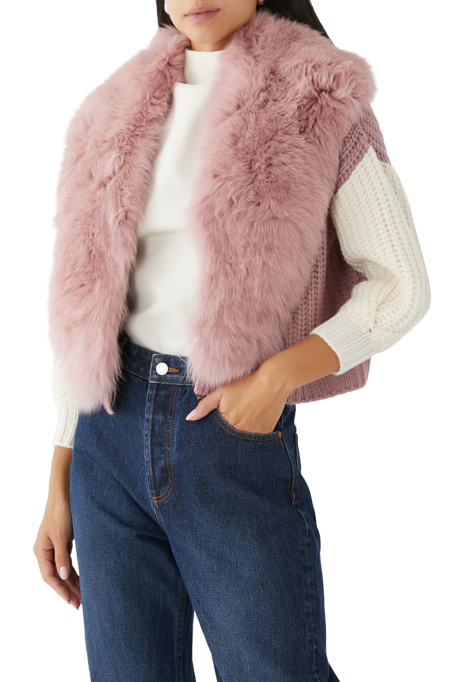 كارديجان بلونين وياقة من فرو صناعي