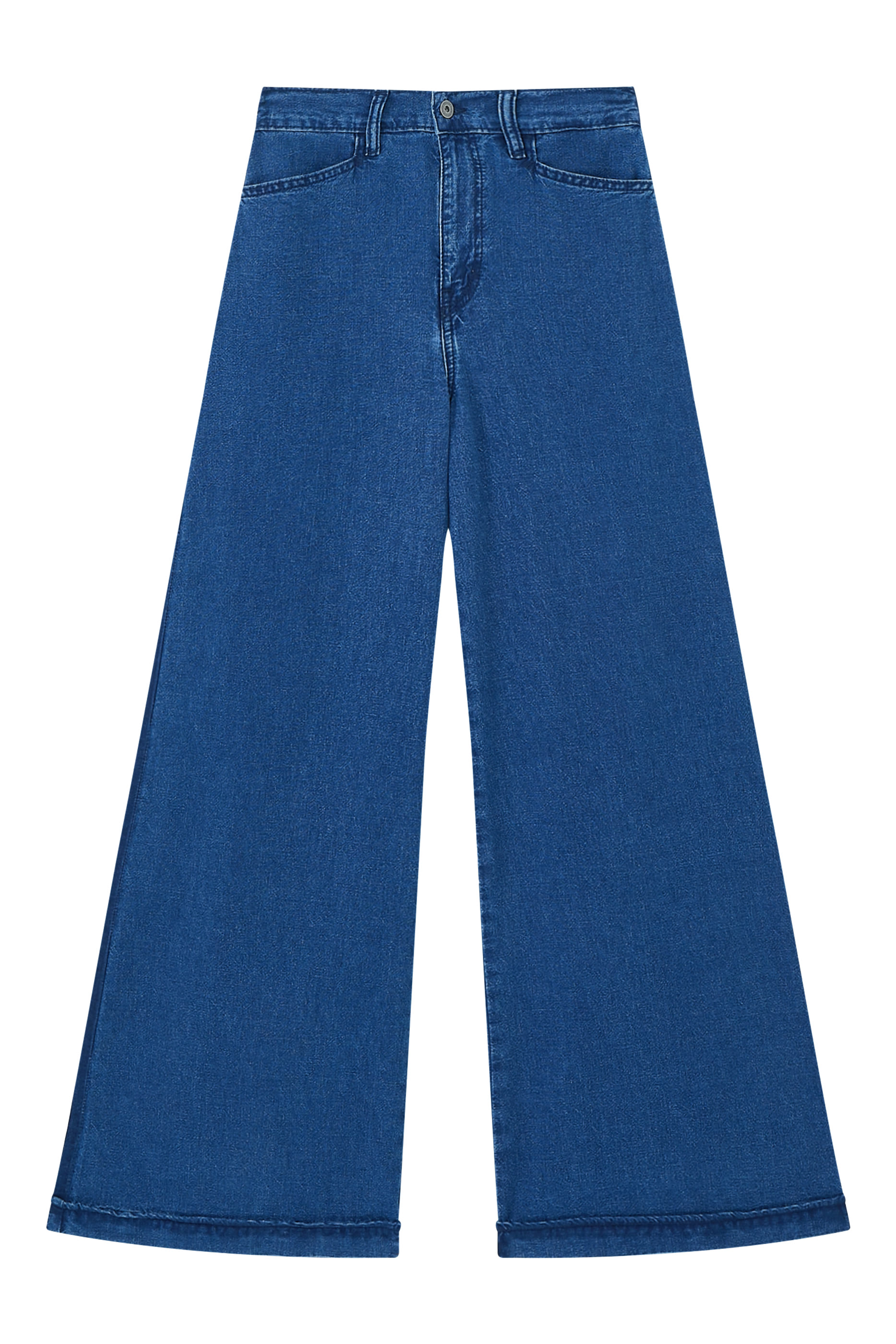 بنطال طويل بقصة ساق واسعة وخصر متوسط الارتفاع