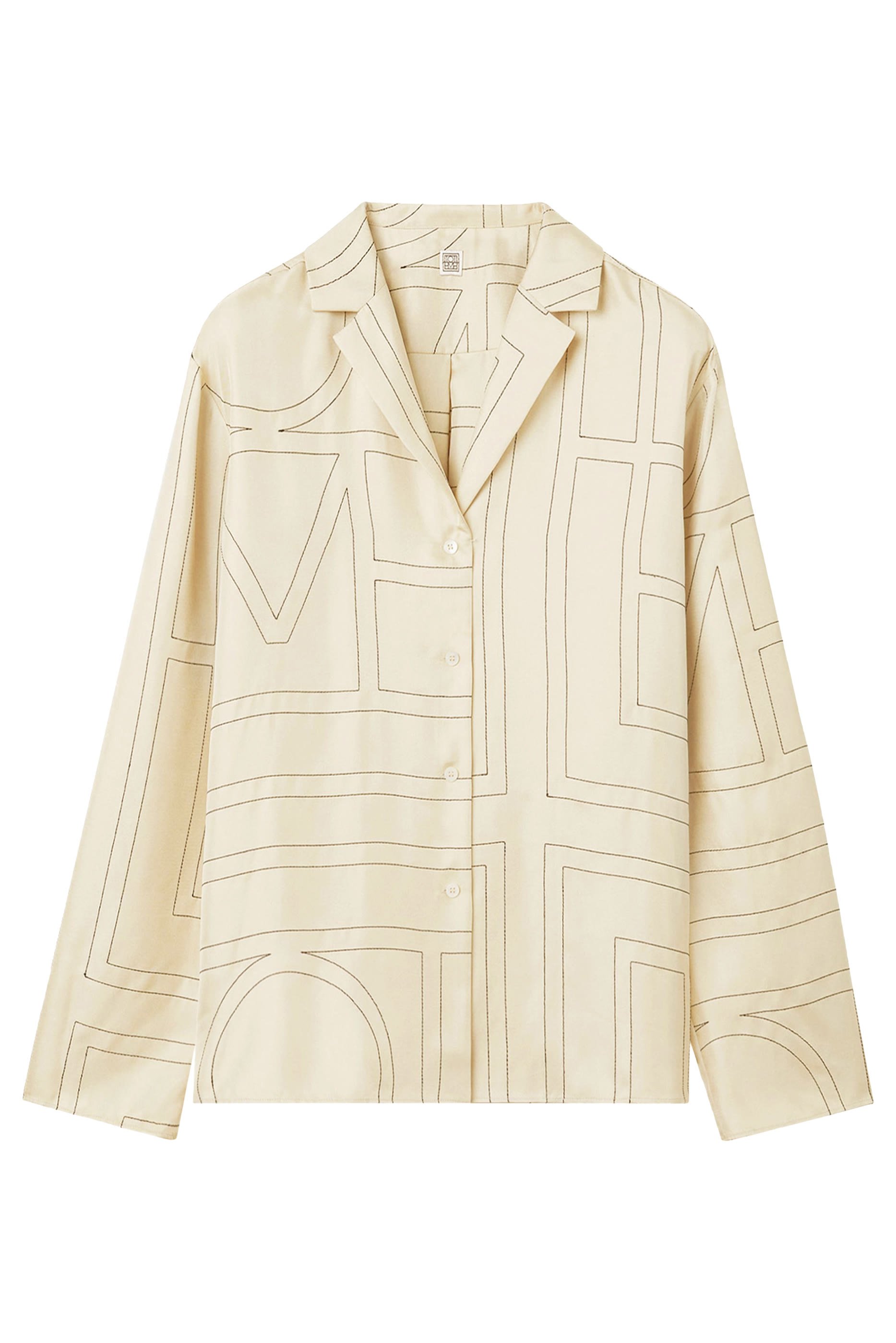 بلوزة بيجامة حرير بنقشة حروف شعار الماركة