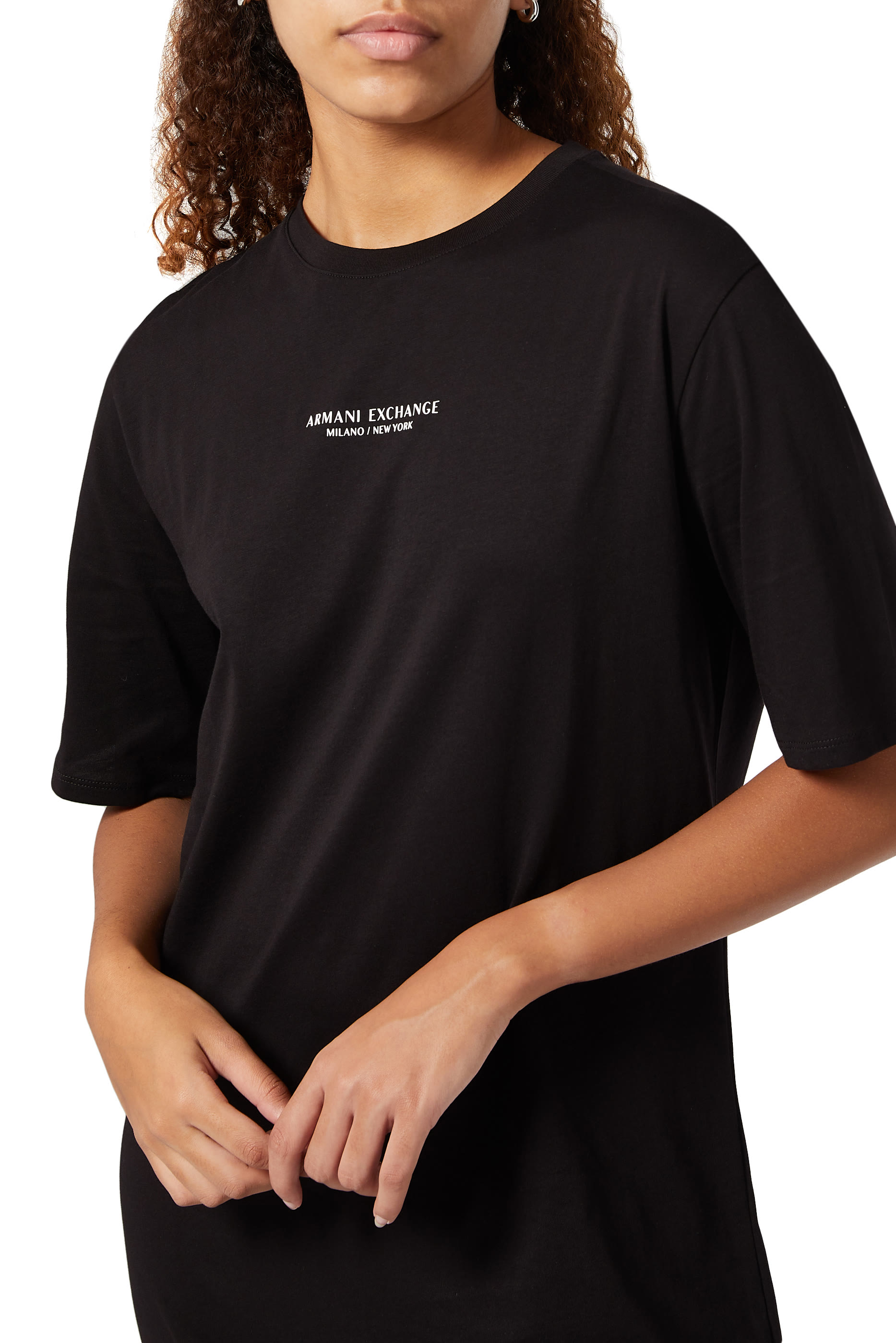 فستان جيرسيه بنمط تي شيرت مزين بشعار الماركة