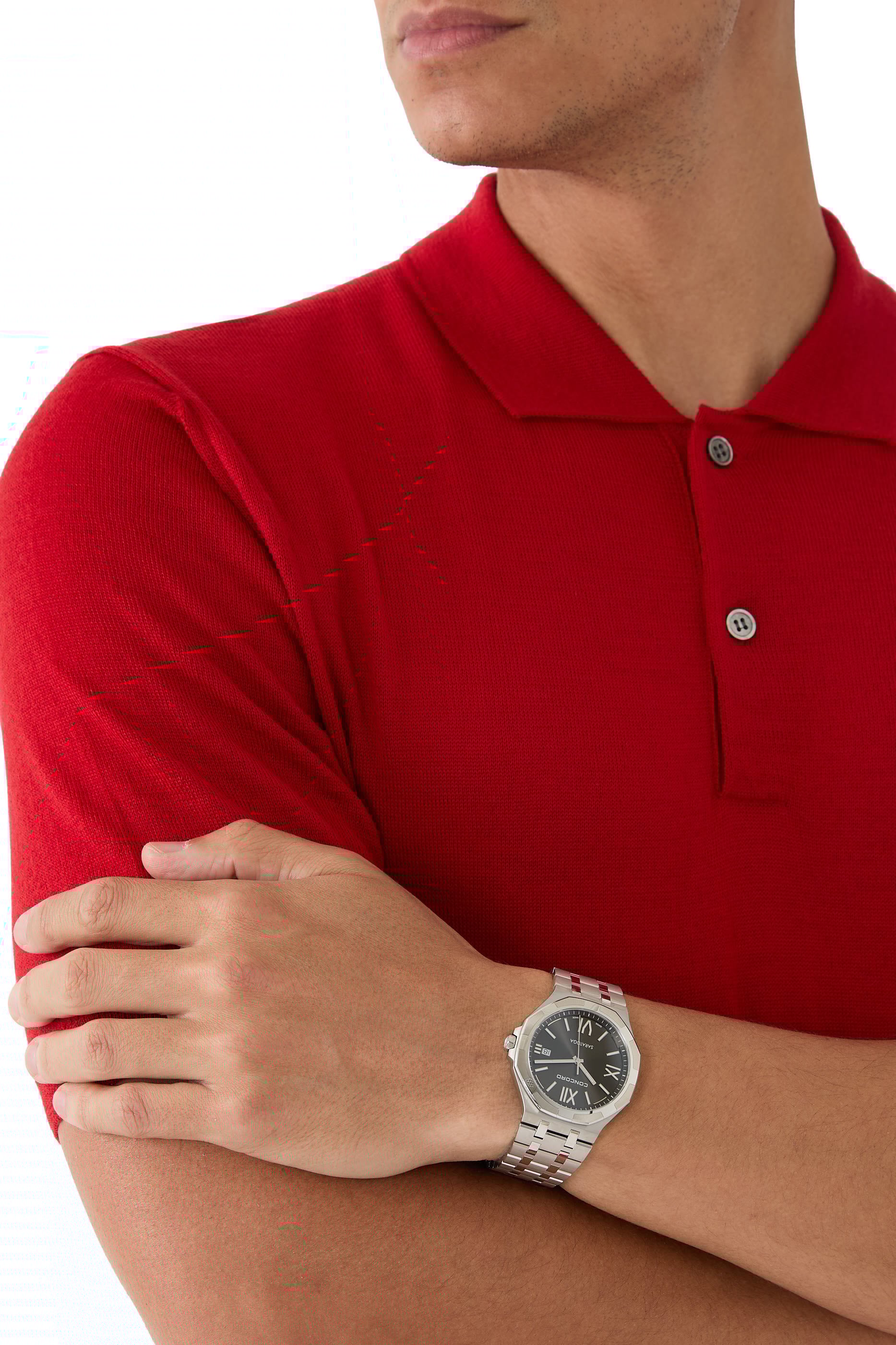 ساعة ساراتوجا كوارتز، ستانلس ستيل وكريستال ياقوتي