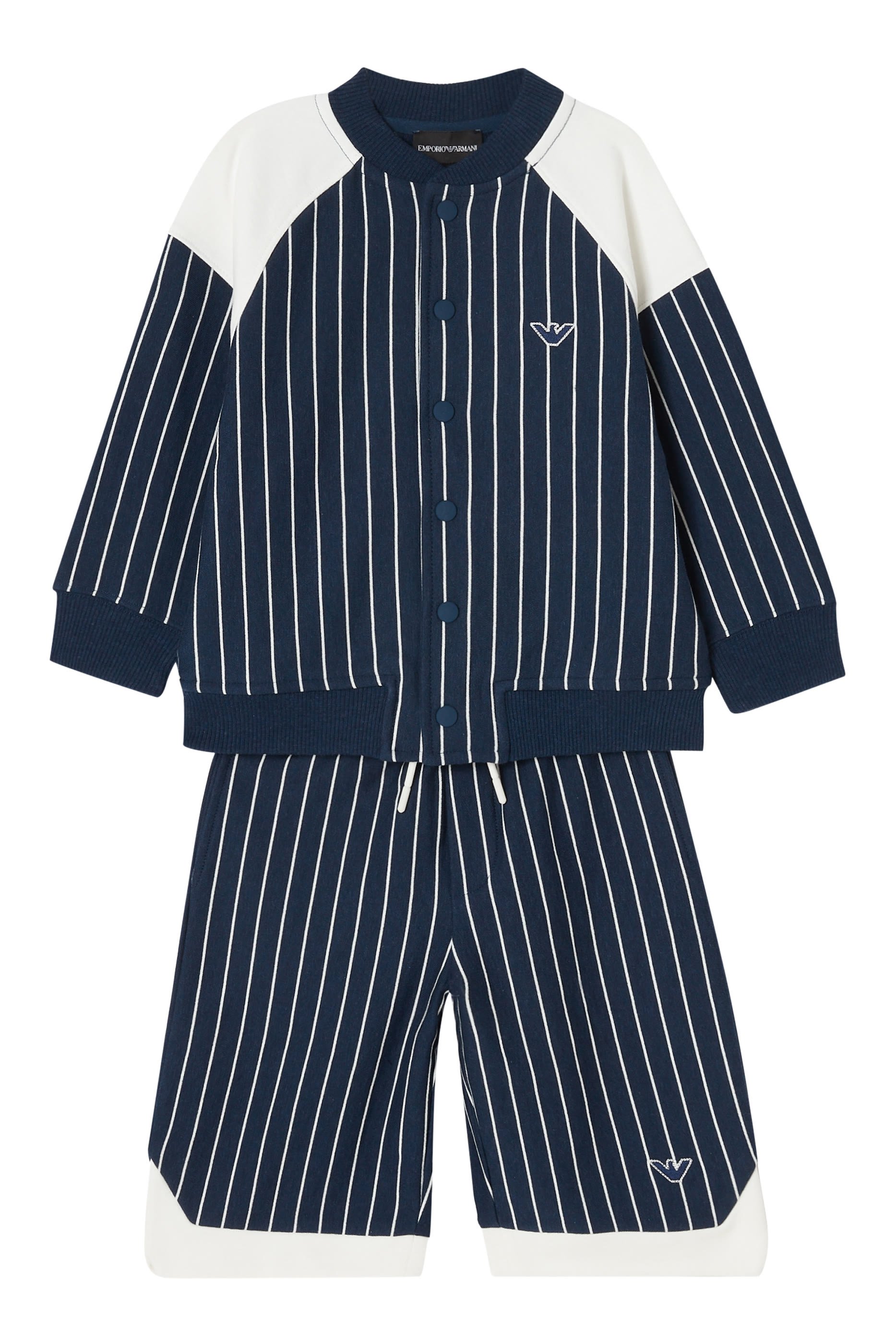 سويت شيرت بيسبول مخطط بأزرار كبس مزين بشعار الماركة للأطفال