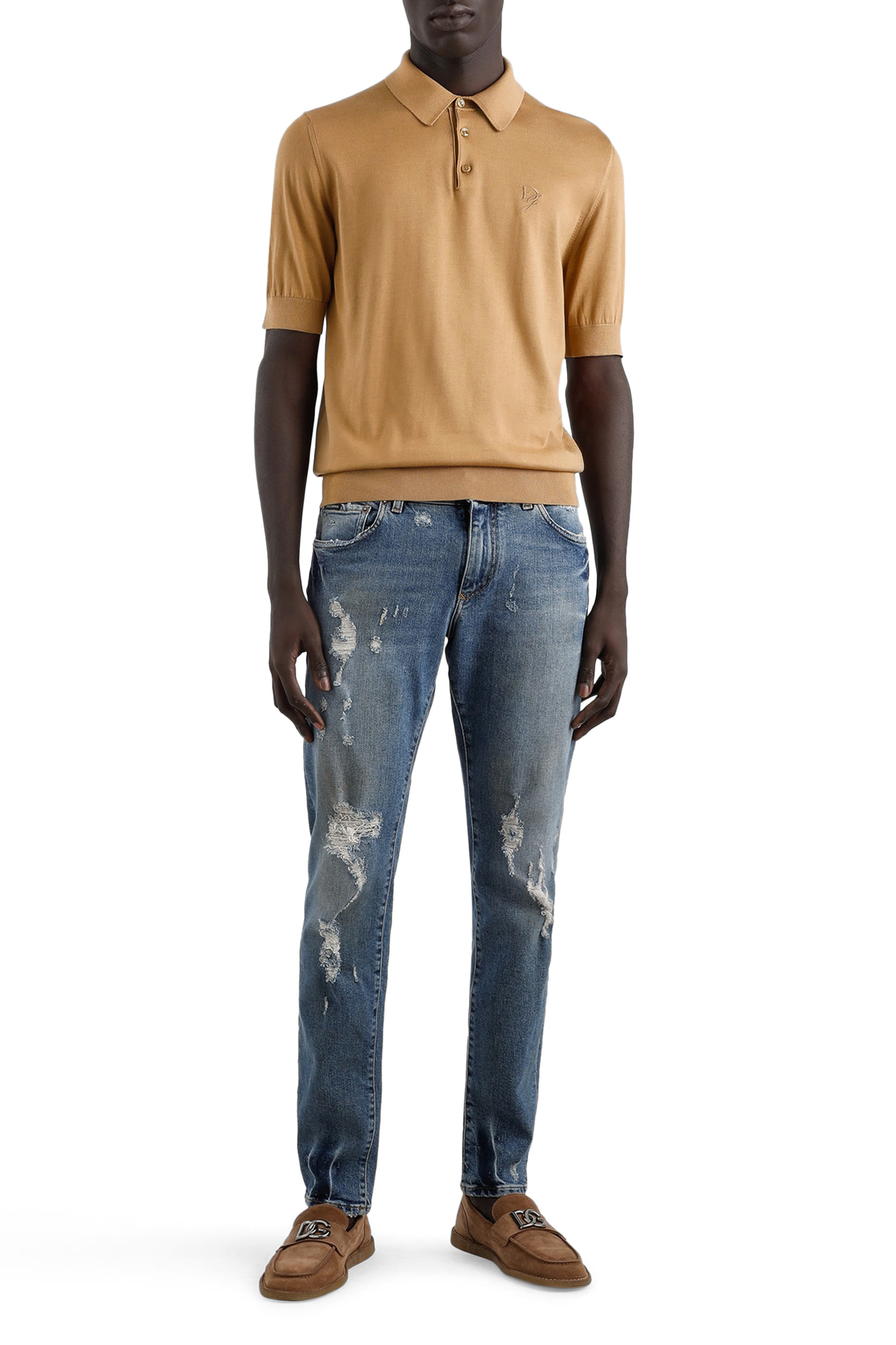 قميص بولو بتطريز شعار الماركة حرير