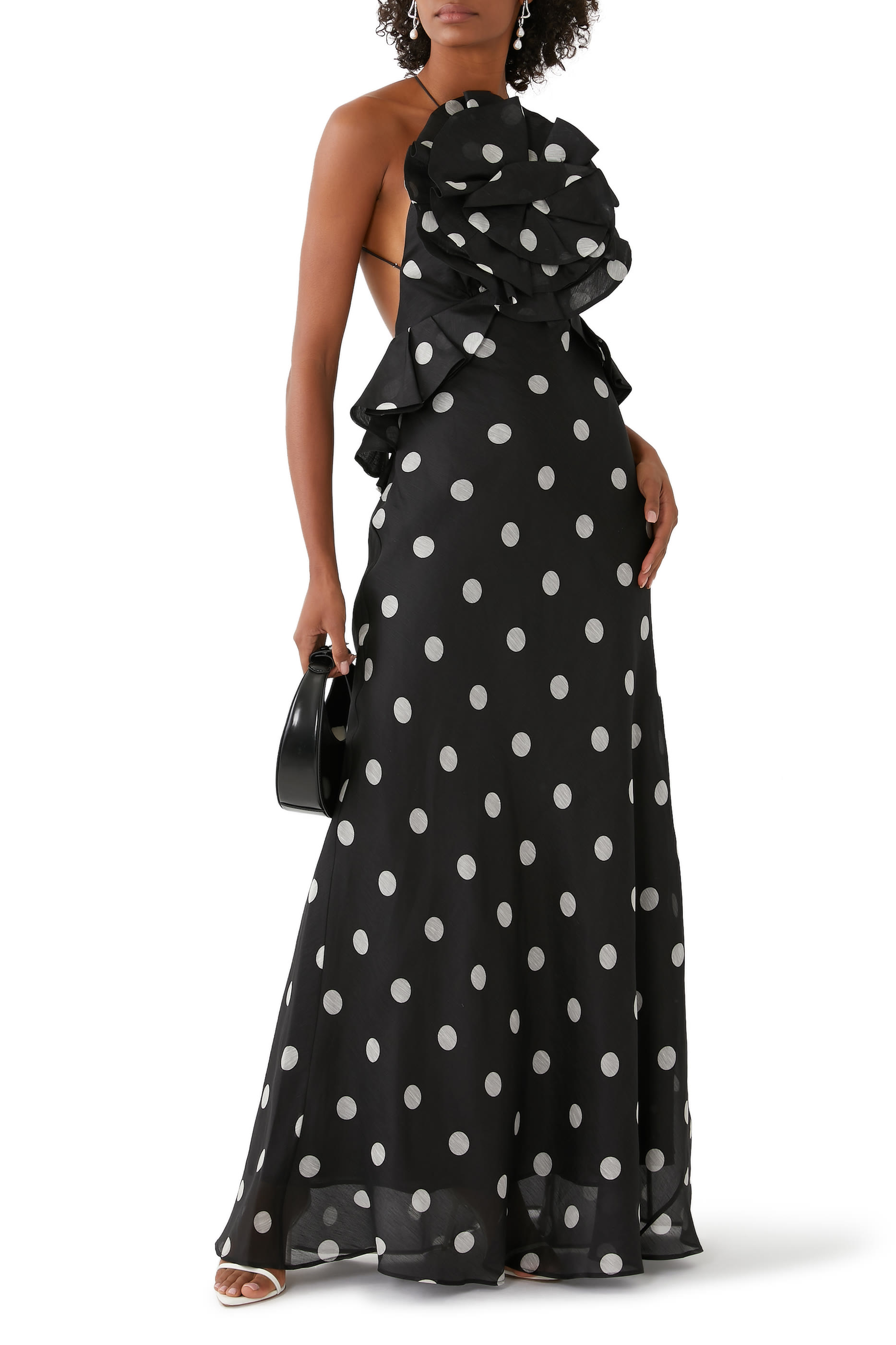 فستان كراش طويل برباط حول العنق وكشكش