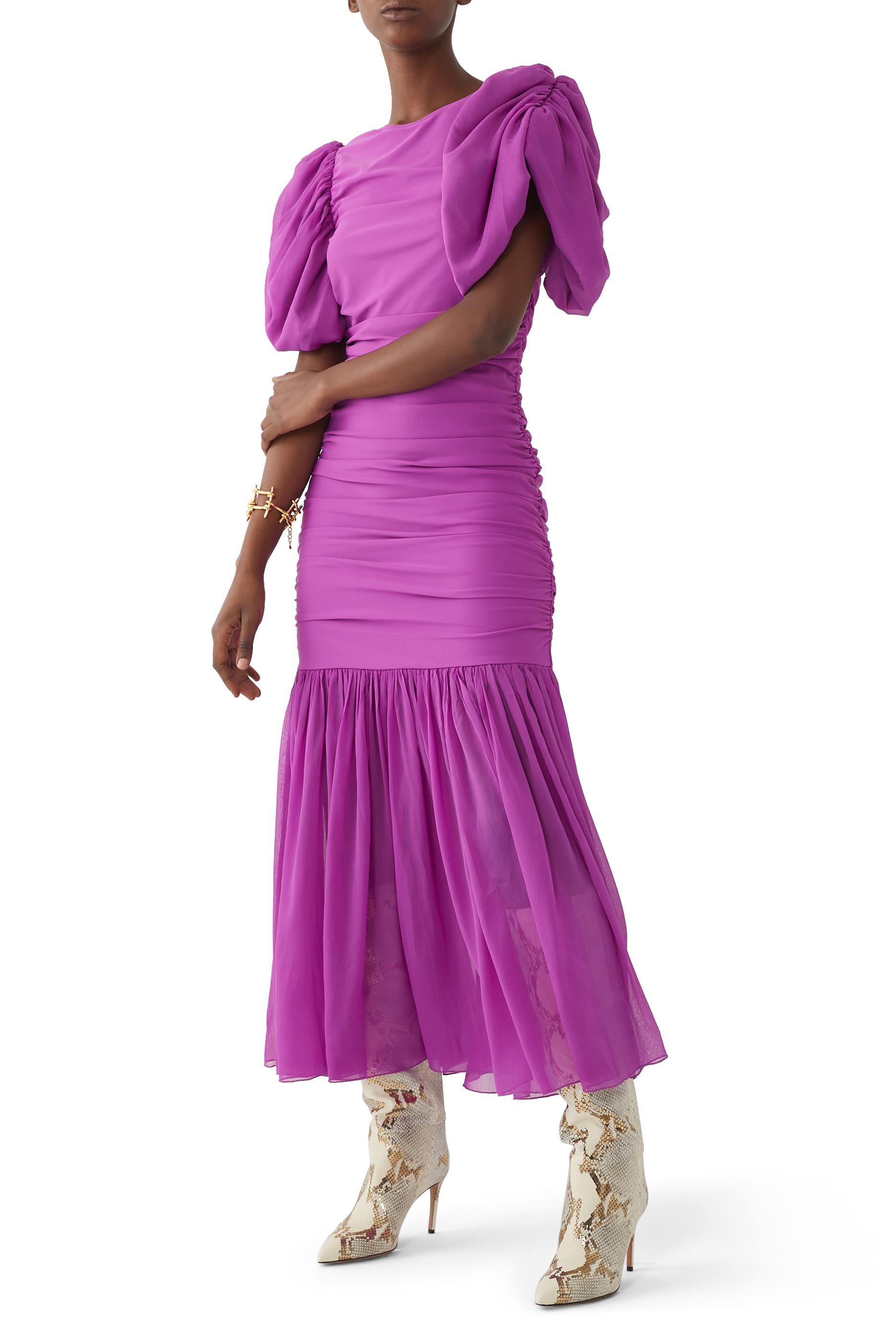 فستان شيفون بأكمام منفوخة