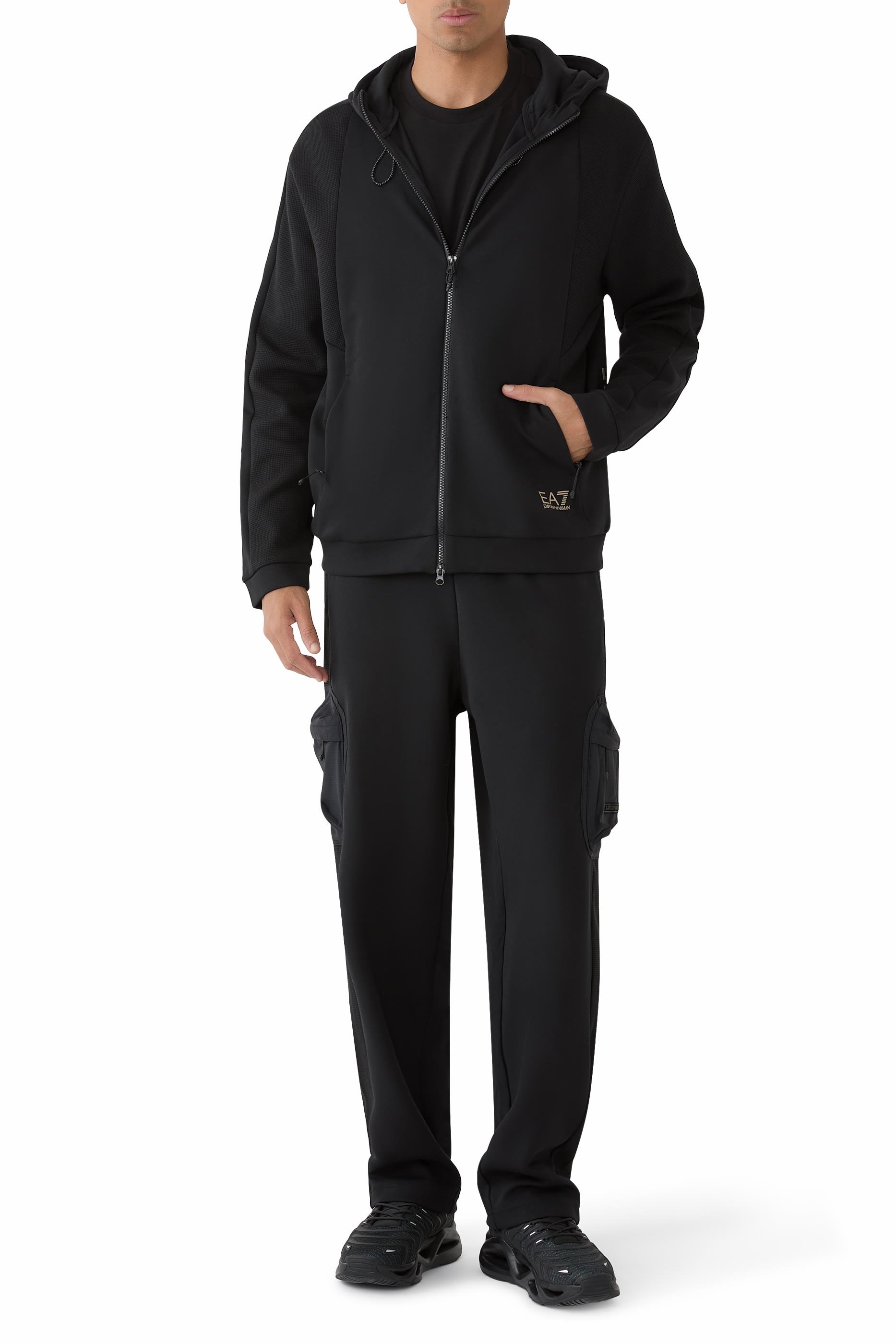 EA7 Logo Cotton-Blend Hooded Sweatshirt