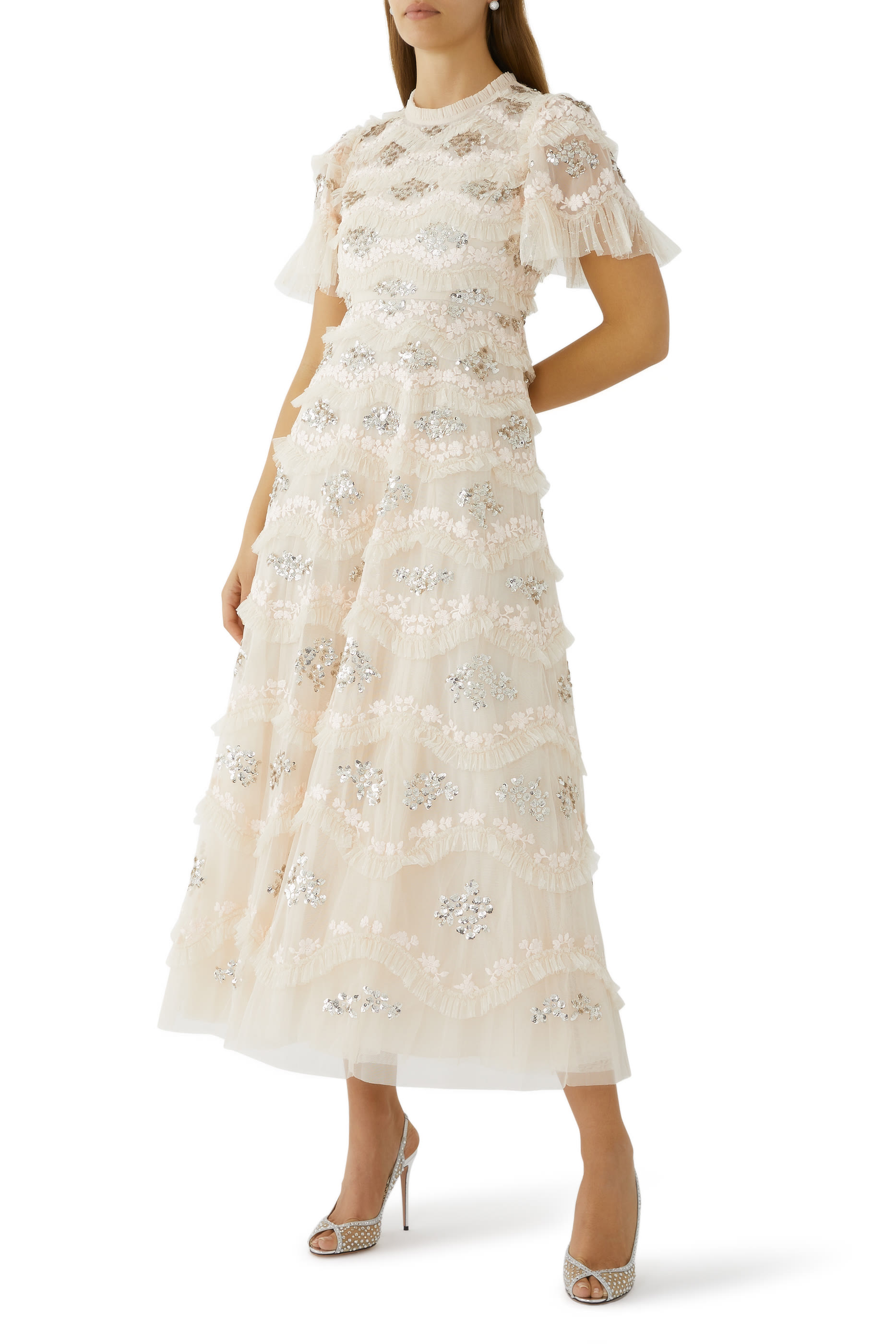 فستان سهرة ديزي مموج بطول الكاحل