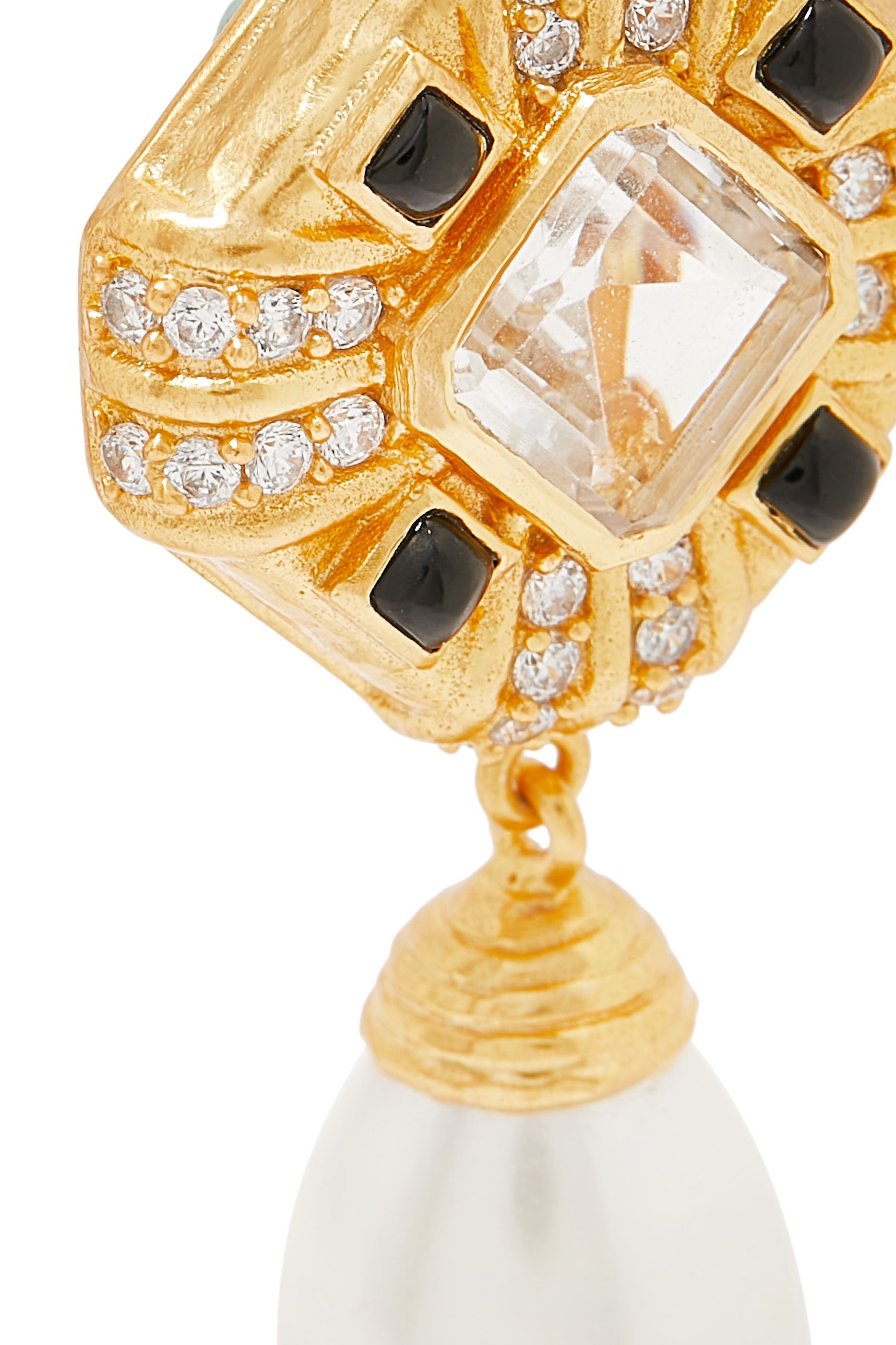 أقراط ناتالي باسيفيك مزينة بلؤلؤ متدلي وكريستال كوارتز وأحجار عقيق نحاس مطلي بذهب عيار 24