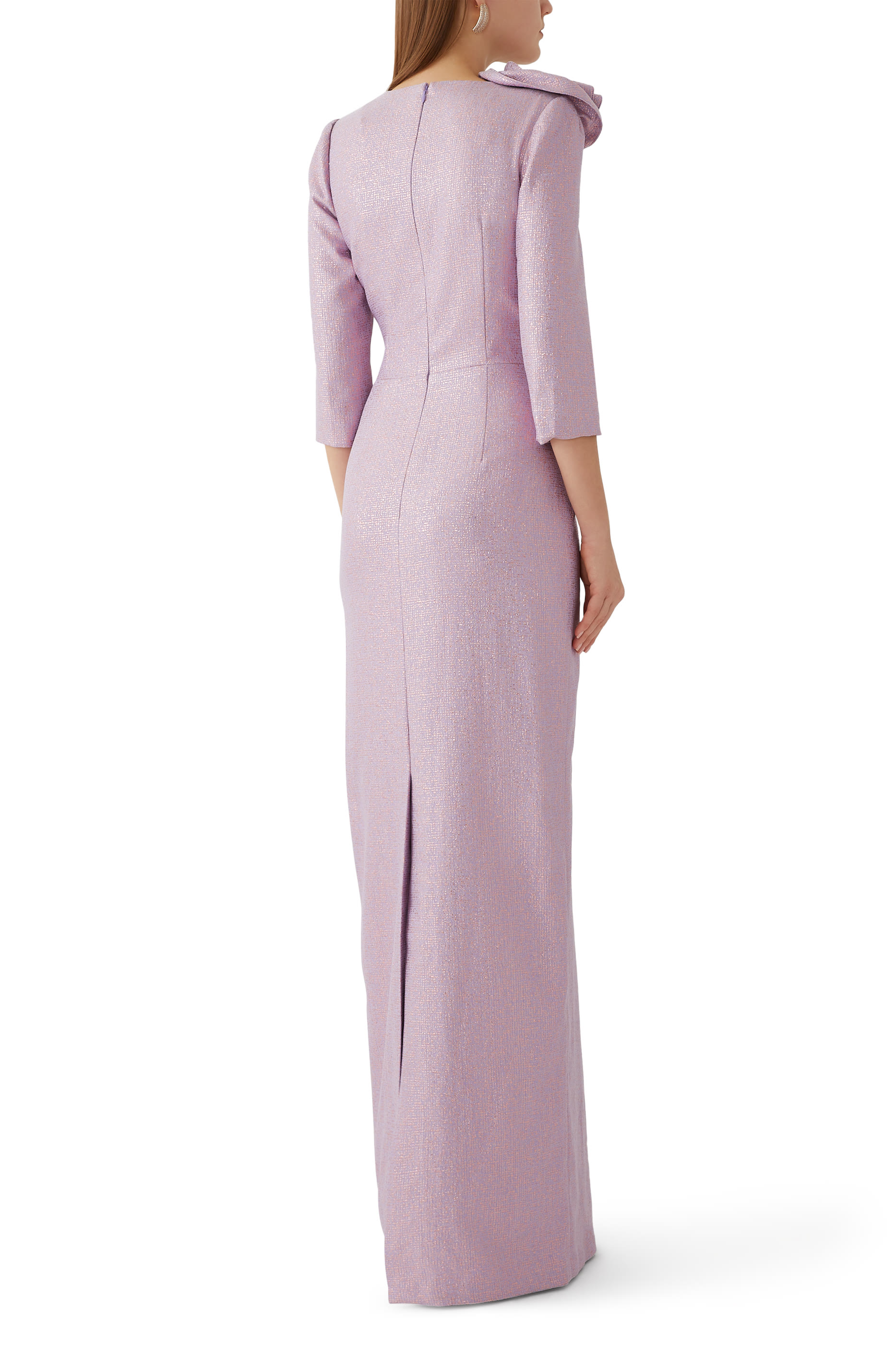 فستان سهرة بقنشة زهور جاكار لامع بنمط نقاط متناثرة