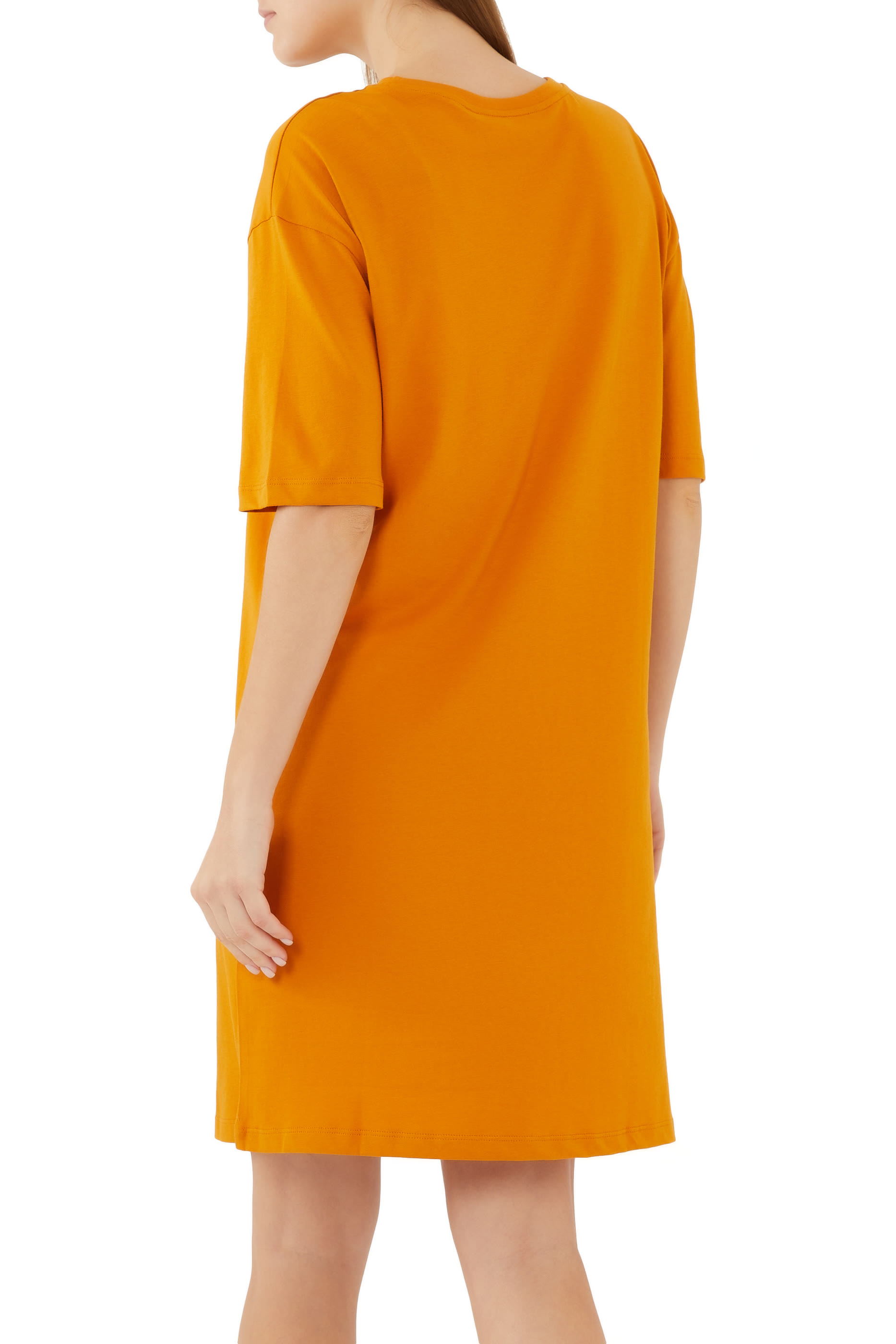 فستان قصير شعار الماركة قطن