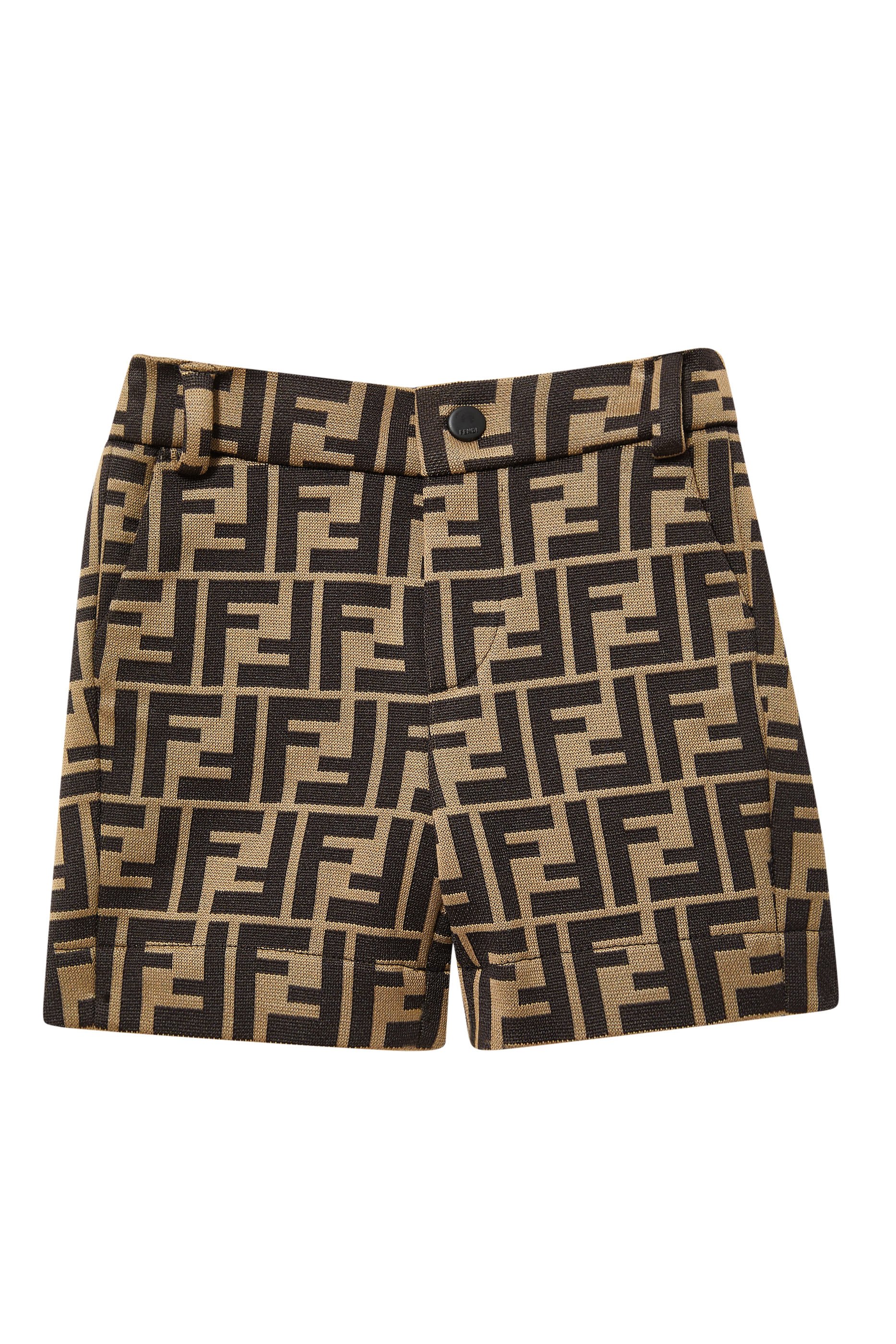 شورت من مزيج قطن بشعار حرفي الماركة للأطفال