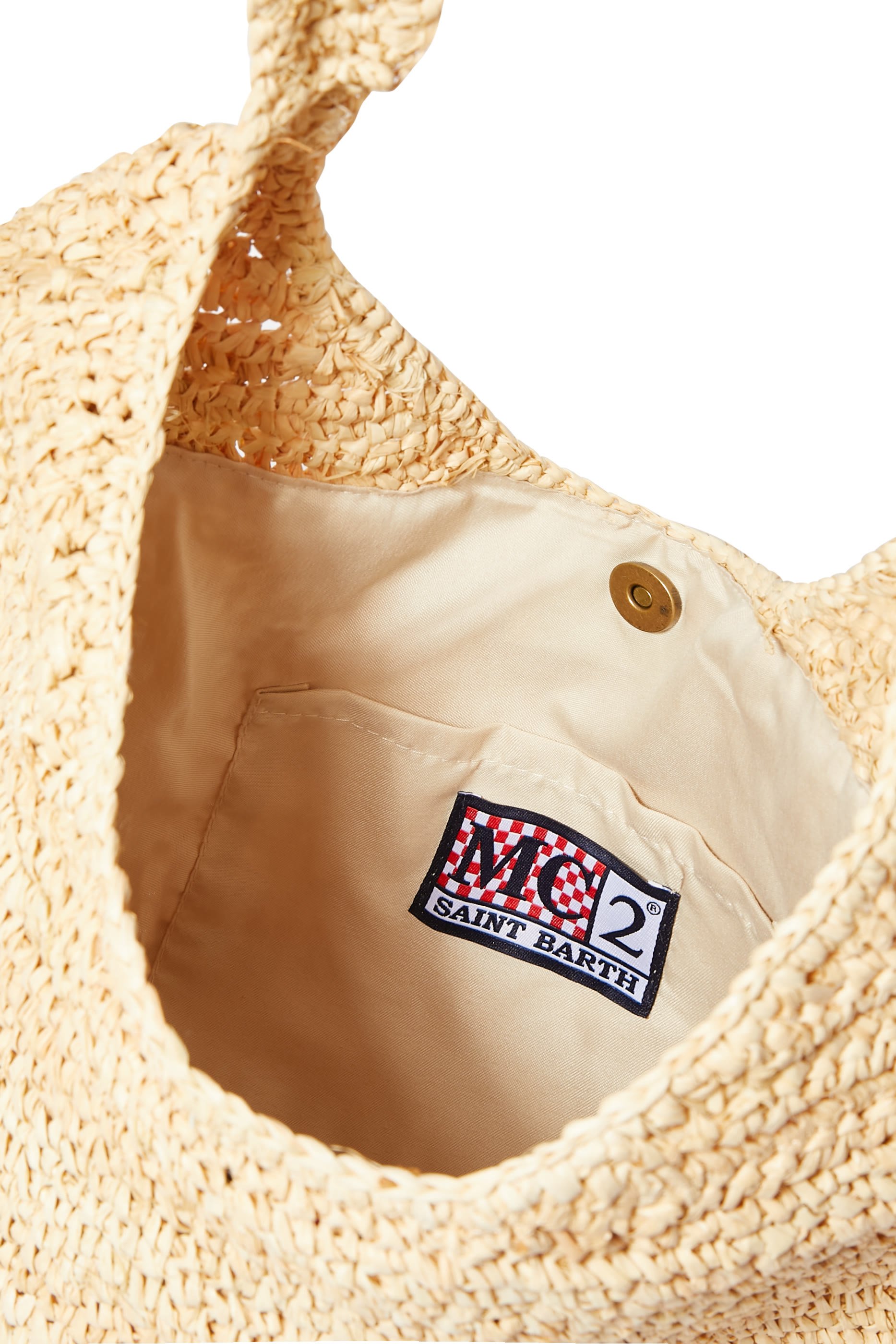 حقيبة شاطئ بتطريز "ميت مي ان سانت بارث" خوص