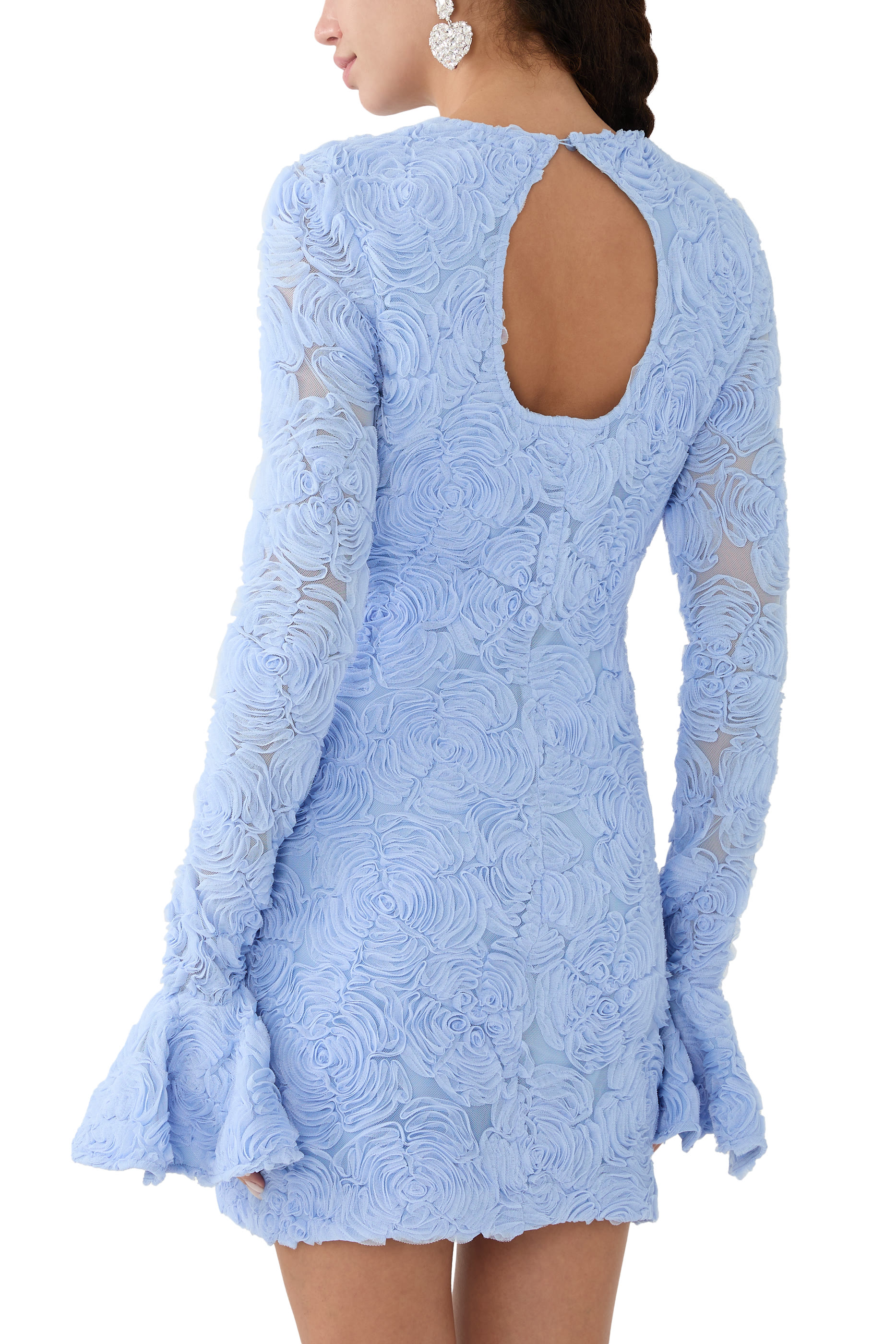 فستان قصير مزين بالزهور قماش شبكي