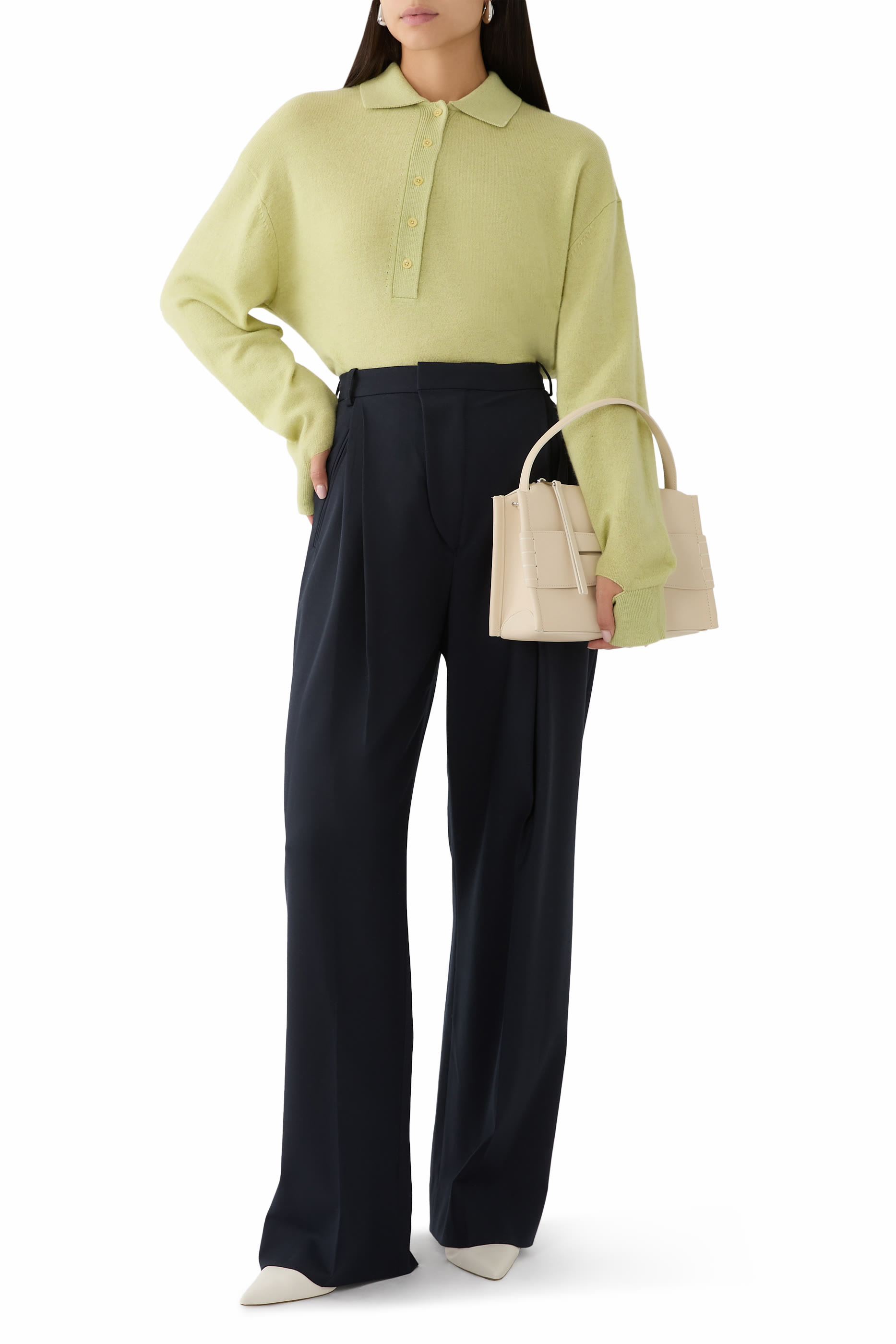 كنزة بولو إيزي قصيرة كشمير باهت