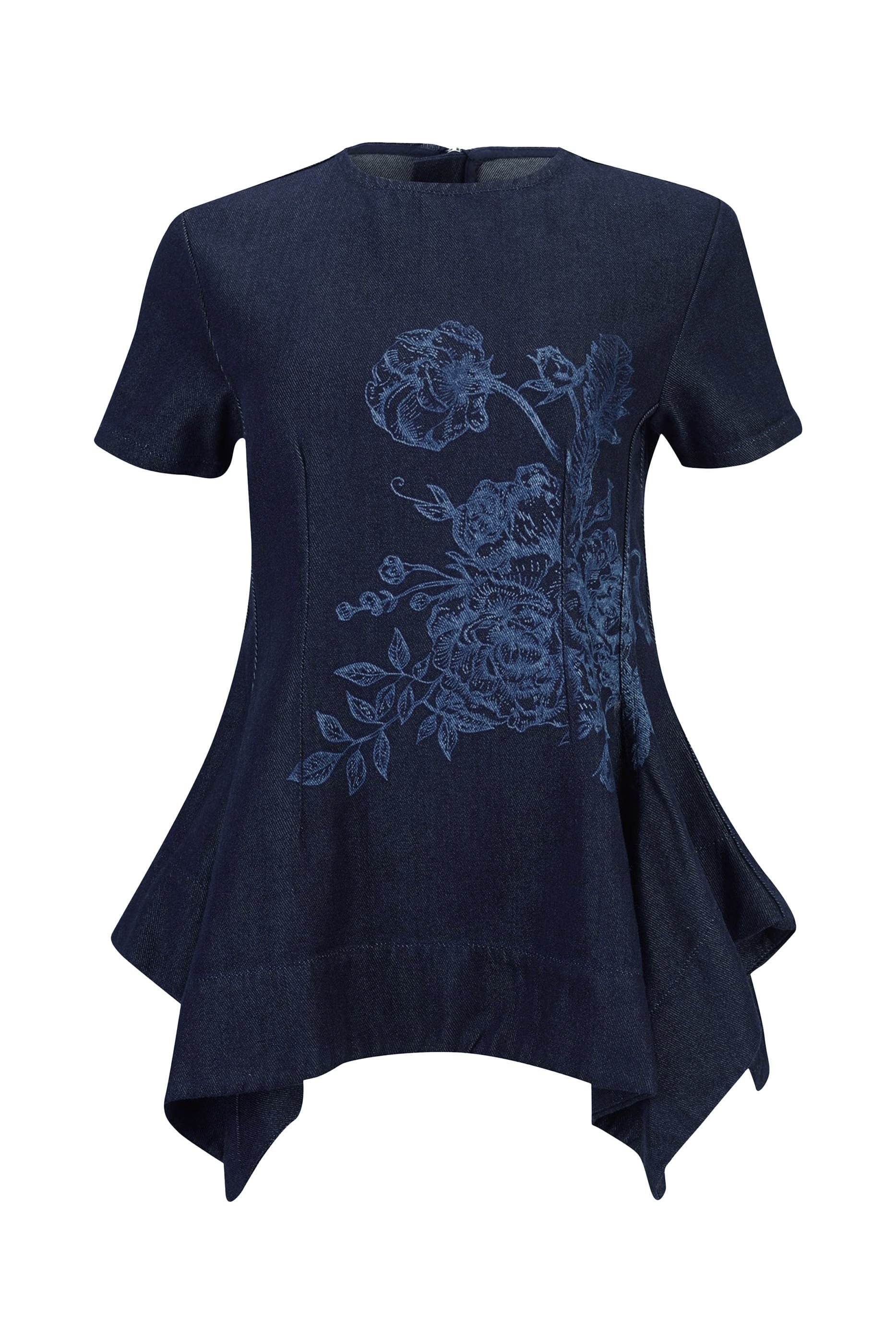 بلوزة بأكمام كاب بنقشة أزهار دنيم