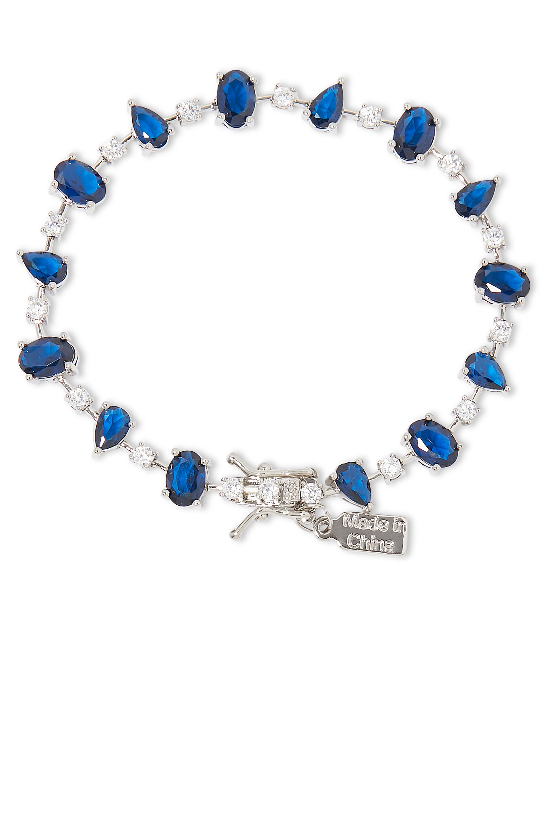 سوار مرصع بأحجار زركونيا مكعبة بأشكال مختلفة، نحاس مطلي بالروديوم