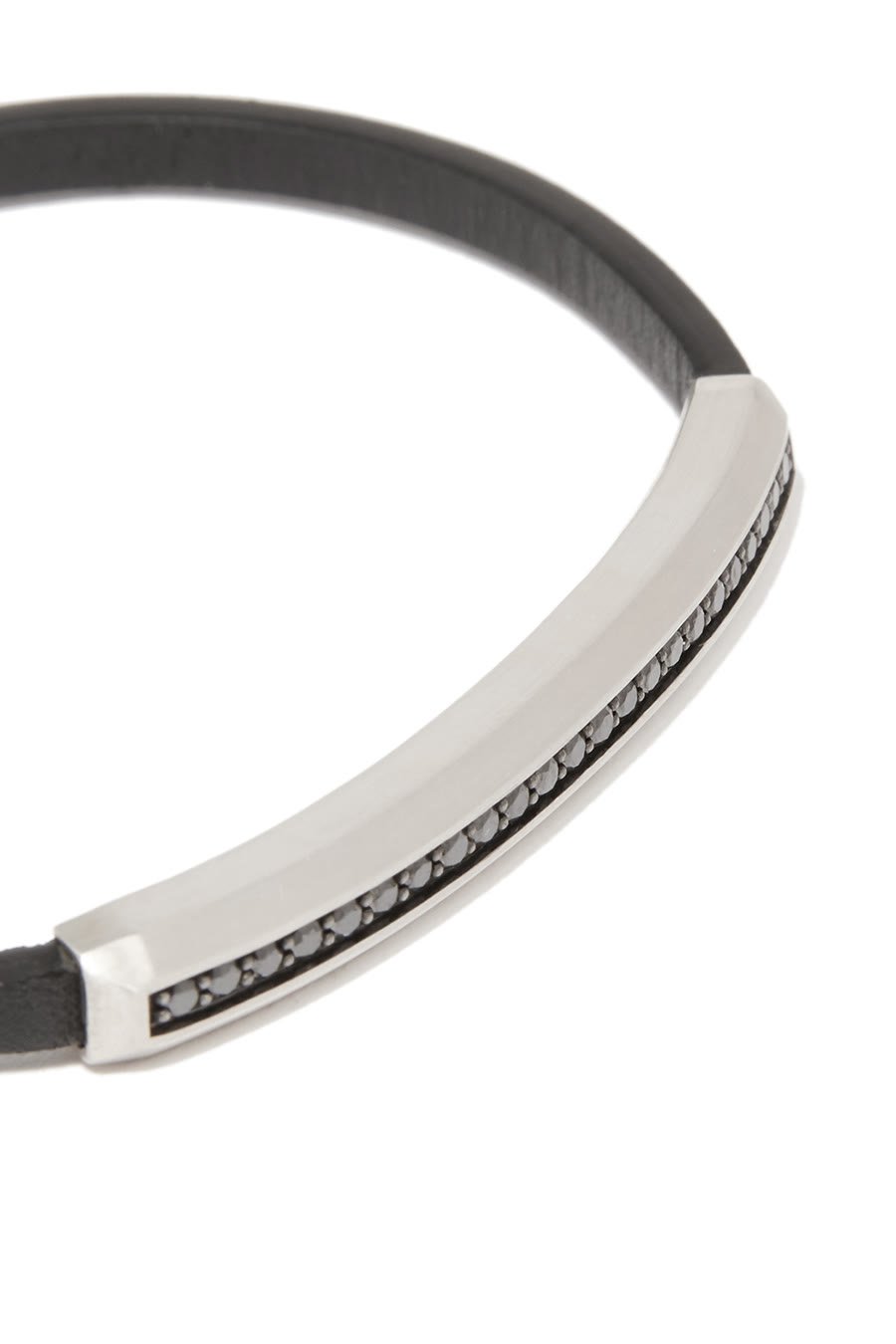 سوار ستريم لاين بحلية شعار الماركة مرصعة بالماس أسود جلد وفضة إسترلينية