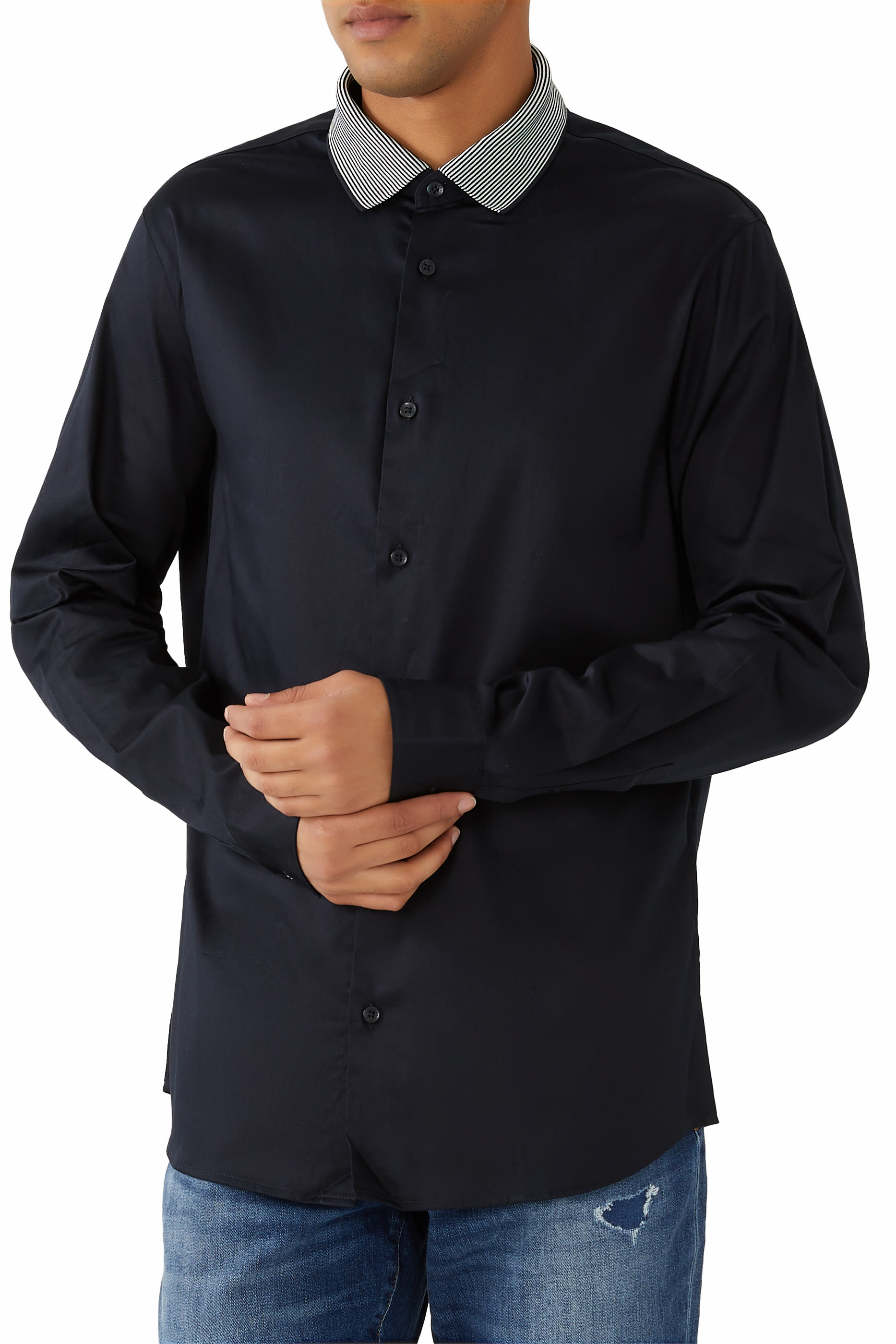 قميص بقصة ضيقة قطن مطاطي