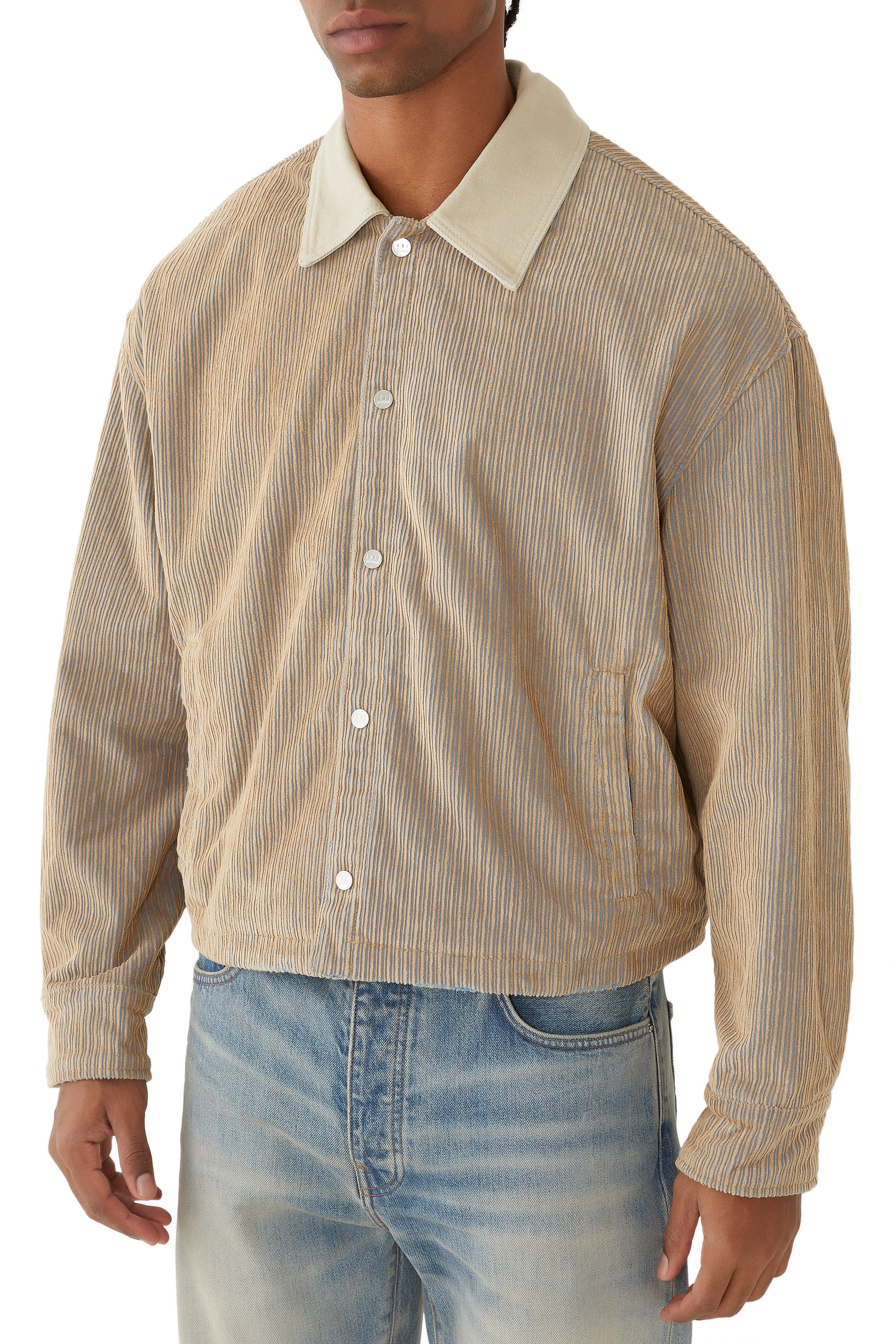 جاكيت بقصة مربعة قماش قطني مخملي مضلع