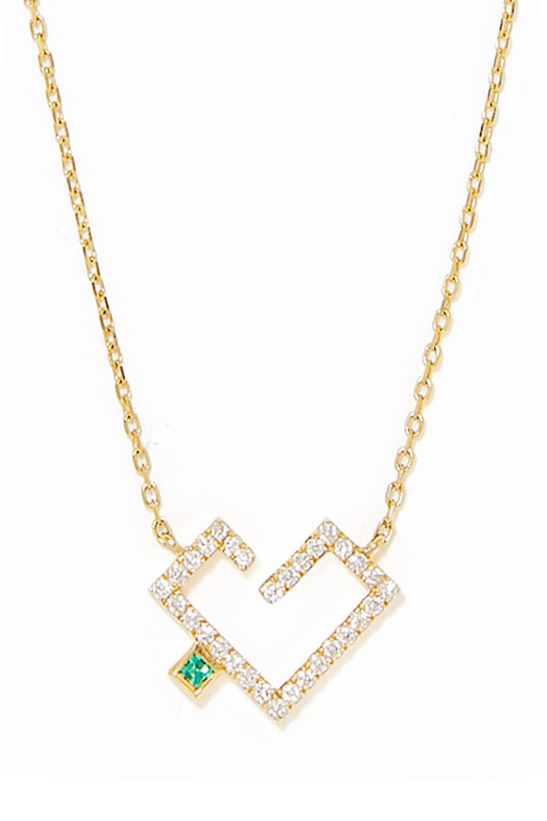 Hubb Heart Pendant Necklace, 18K Yellow Gold with Diamonds & Emerald