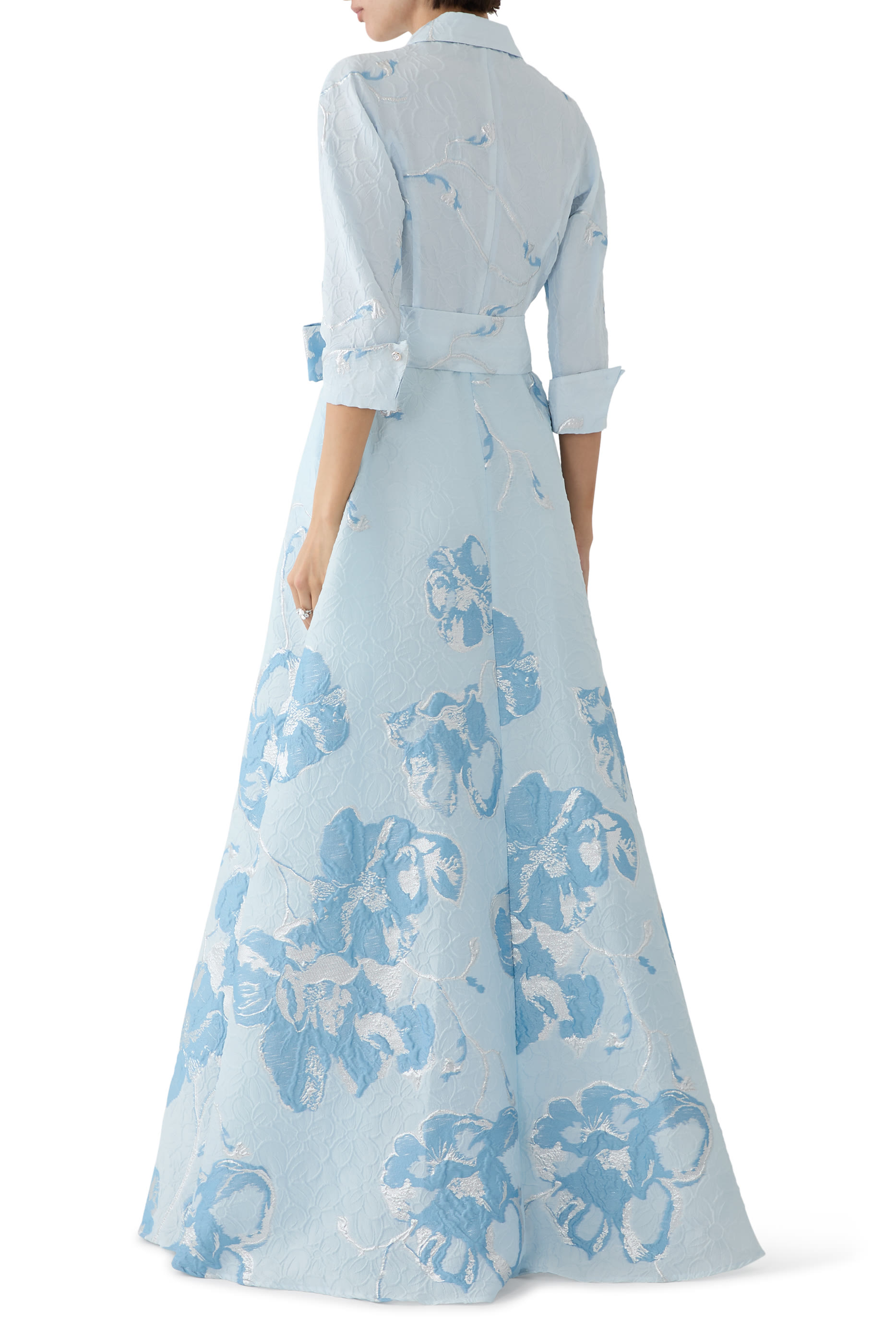 فستان سهرة بنمط قميص بحواف جاكار