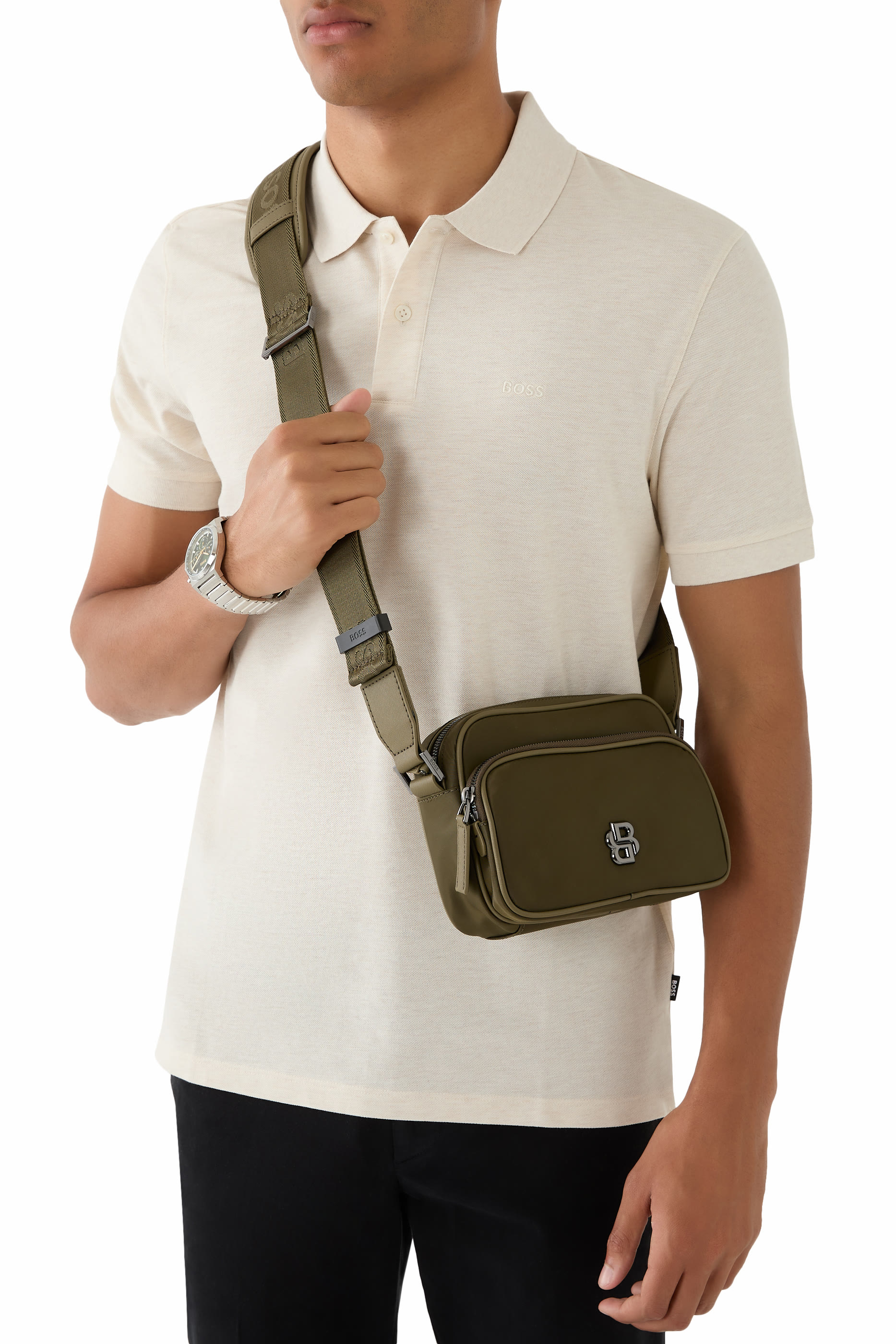 حقيبة خصر بحلية حرف شعار الماركة بتصميم مزدوج تويل