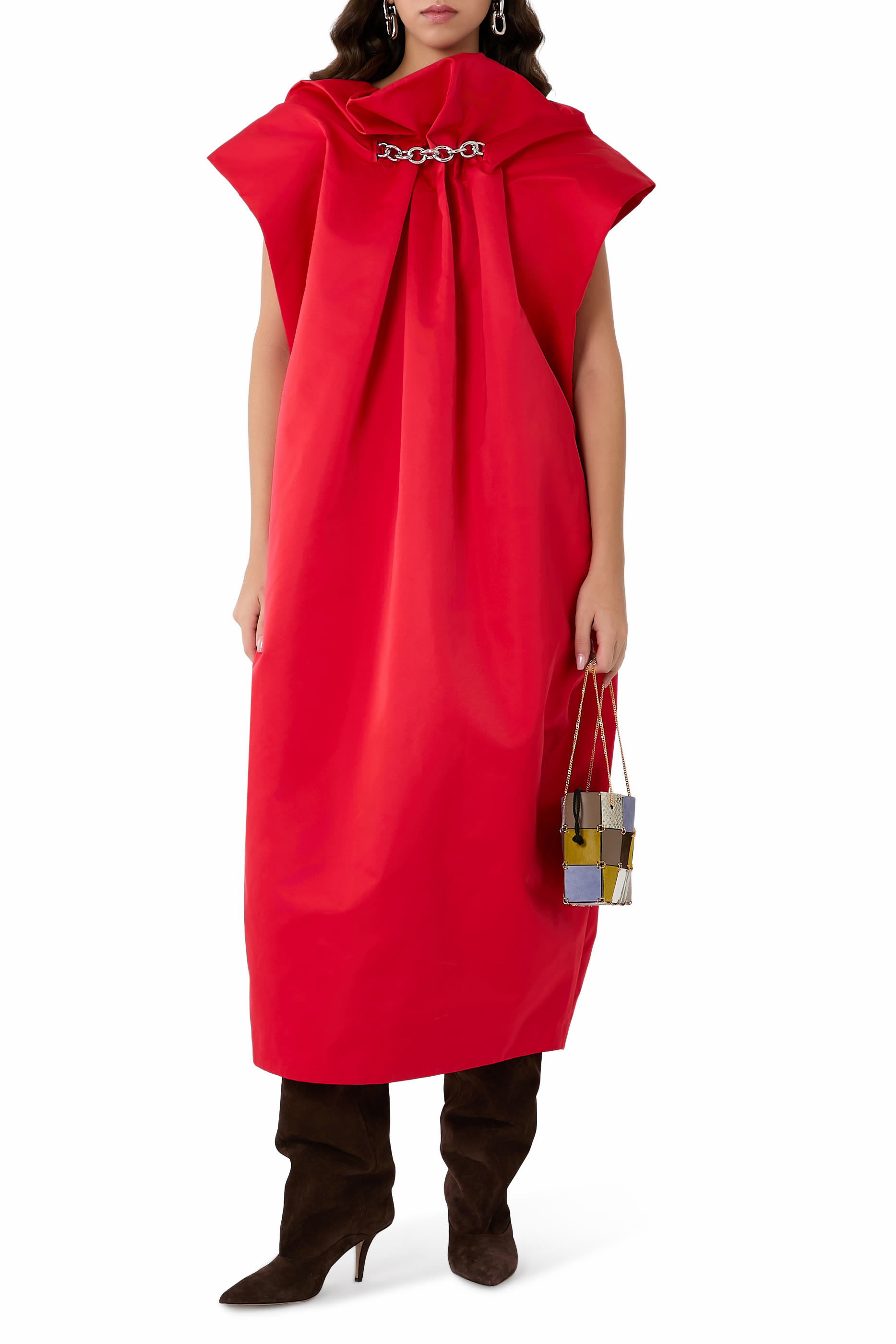  Ruched Duchess Chain Cap Sleeve Dress